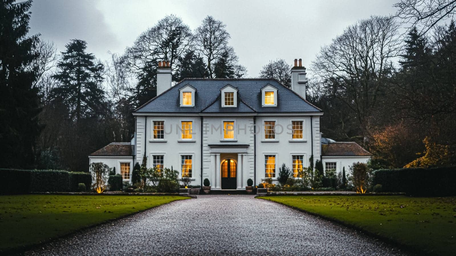 Grand and refined English countryside home, featuring timeless architectural elegance, manicured gardens, and charming details that exude sophistication and heritage idea