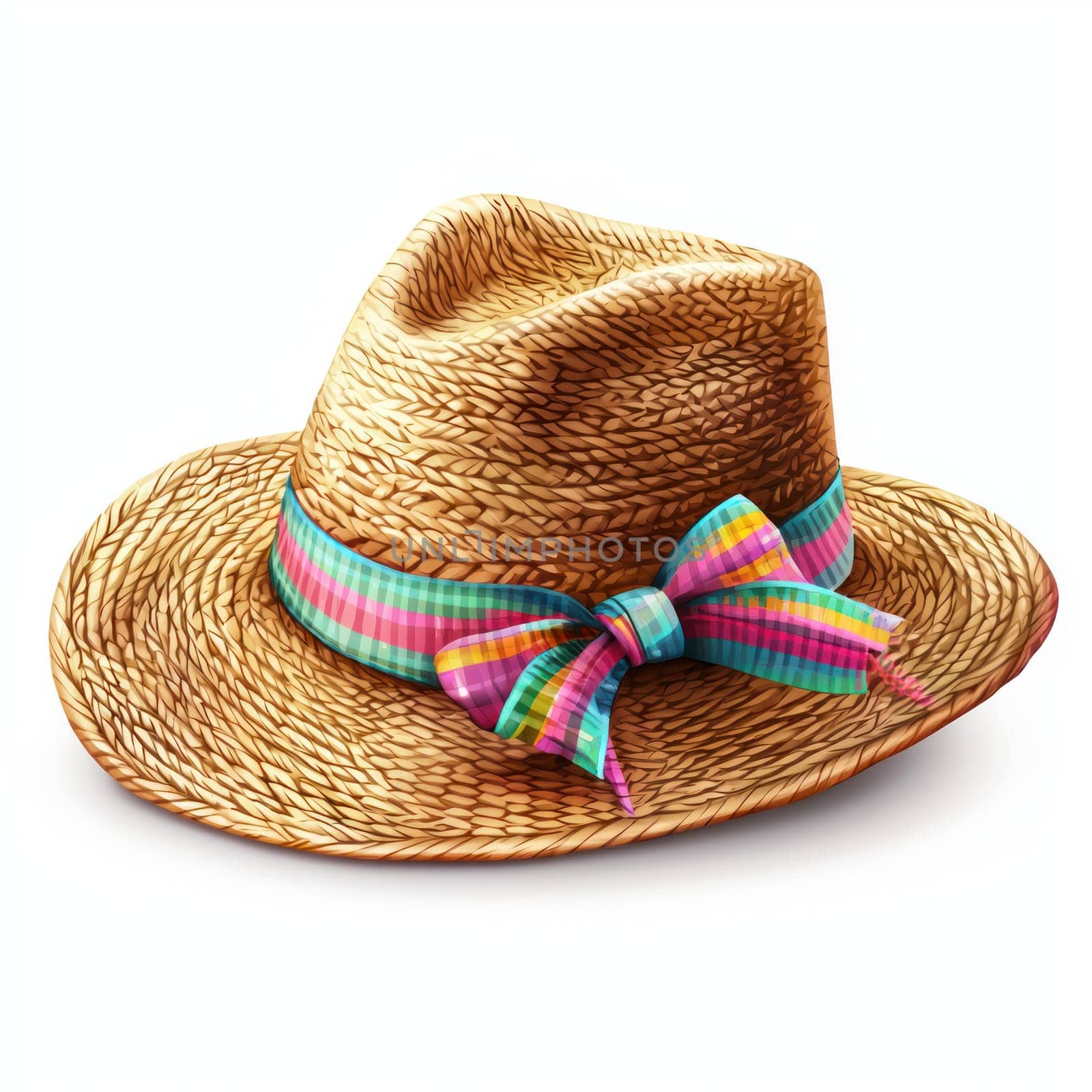 A stylish straw hat with colorful ribbon bow, perfect for summer outings and sunny days