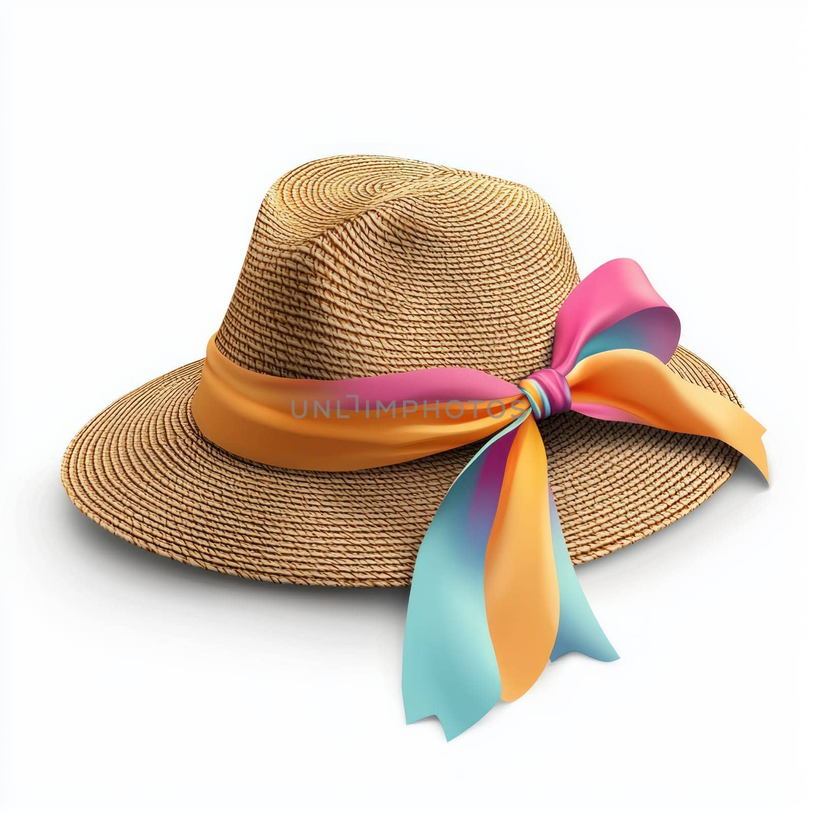 A stylish straw hat with colorful ribbon, perfect for summer outings and sunny days