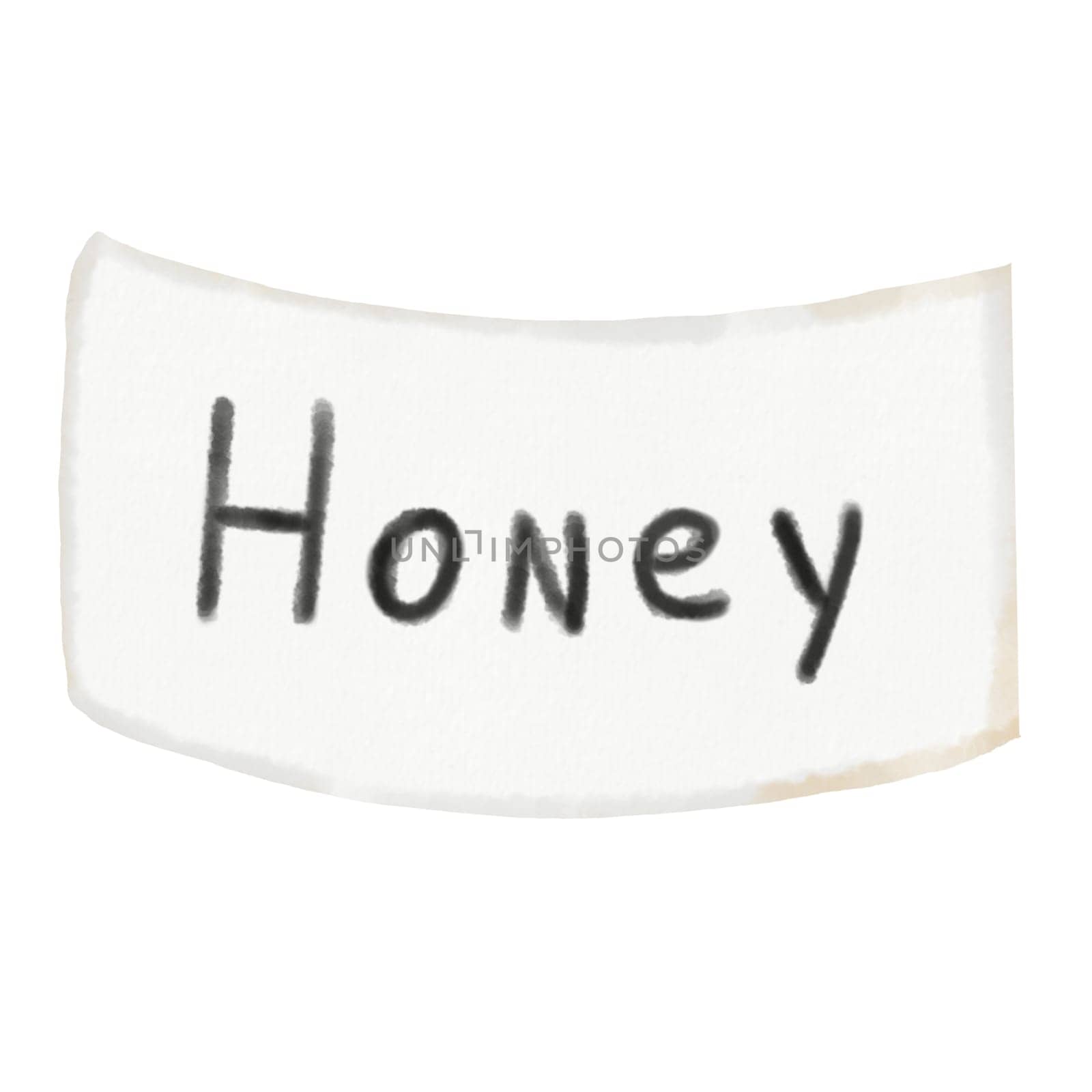 Inscription honey watercolor. Hand drawn paper label with English text. Ideal for honey shop design, natural cosmetics and bee products. High quality illustration