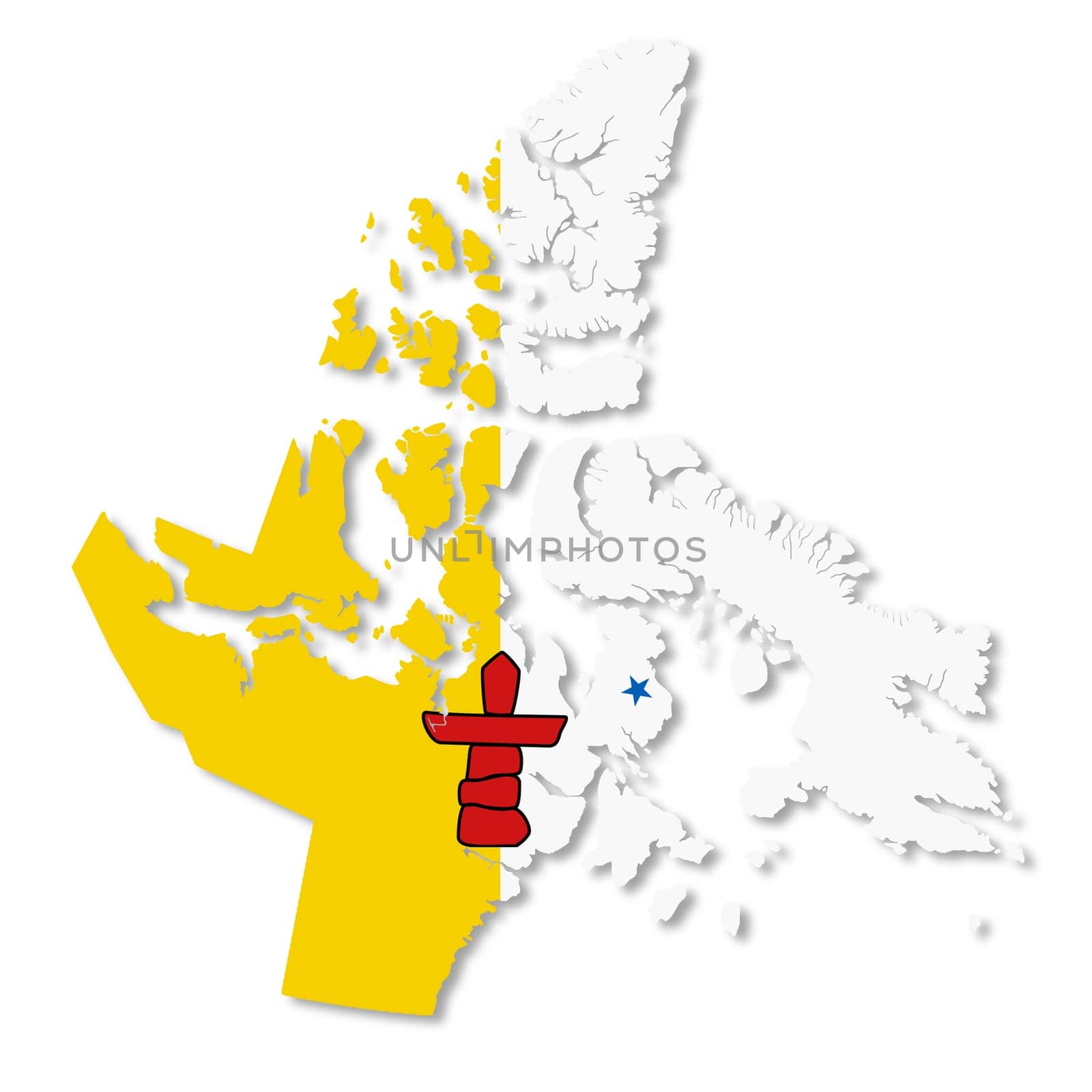 A Nunavut Territory Canada Flag Map with clipping path