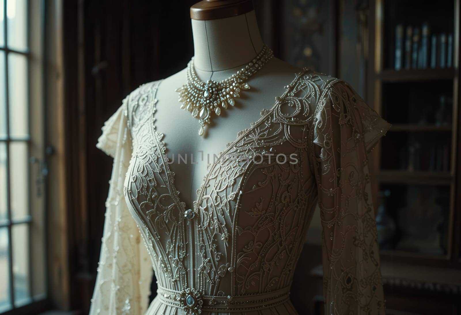 Wedding dress on a mannequin in a vintage interior