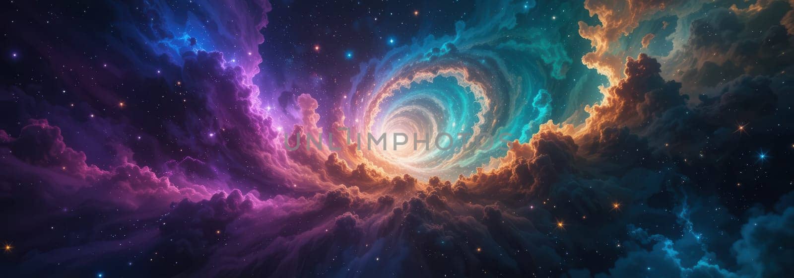 Fantastic abstract cosmic background with glowing clouds and stars