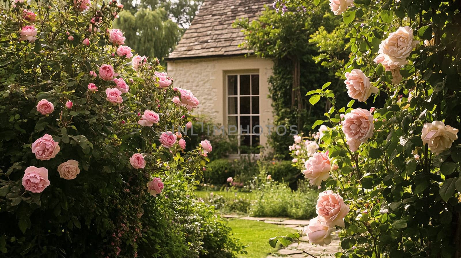 Elegant English gardens, floral arrangements, and refined interiors. Featuring lush greenery, soft textiles, and delicate furnishings, evoking charm, grace, and countryside romance