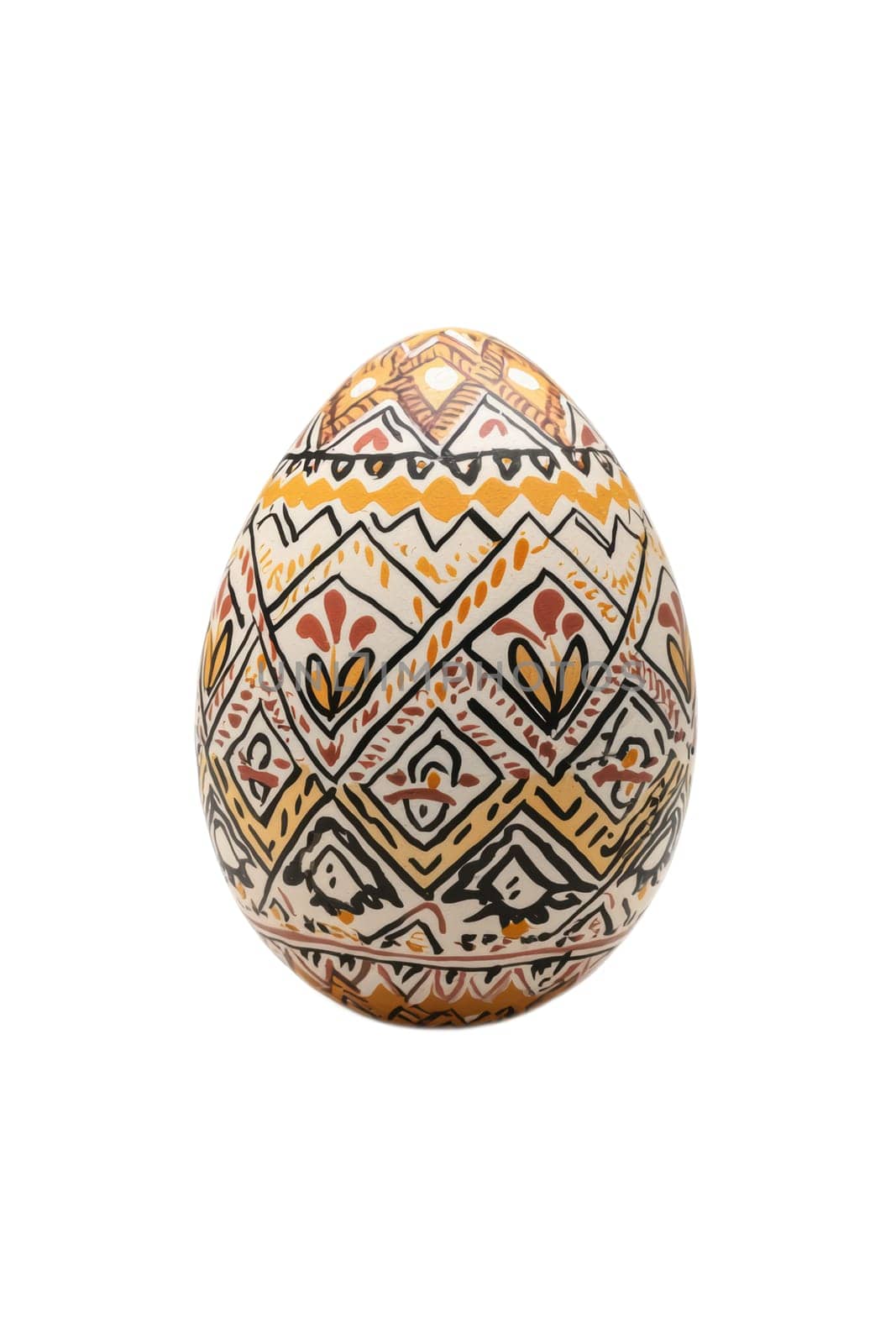 A beautifully decorated Easter egg that showcases magnificent traditional patterns alongside vibrant colors