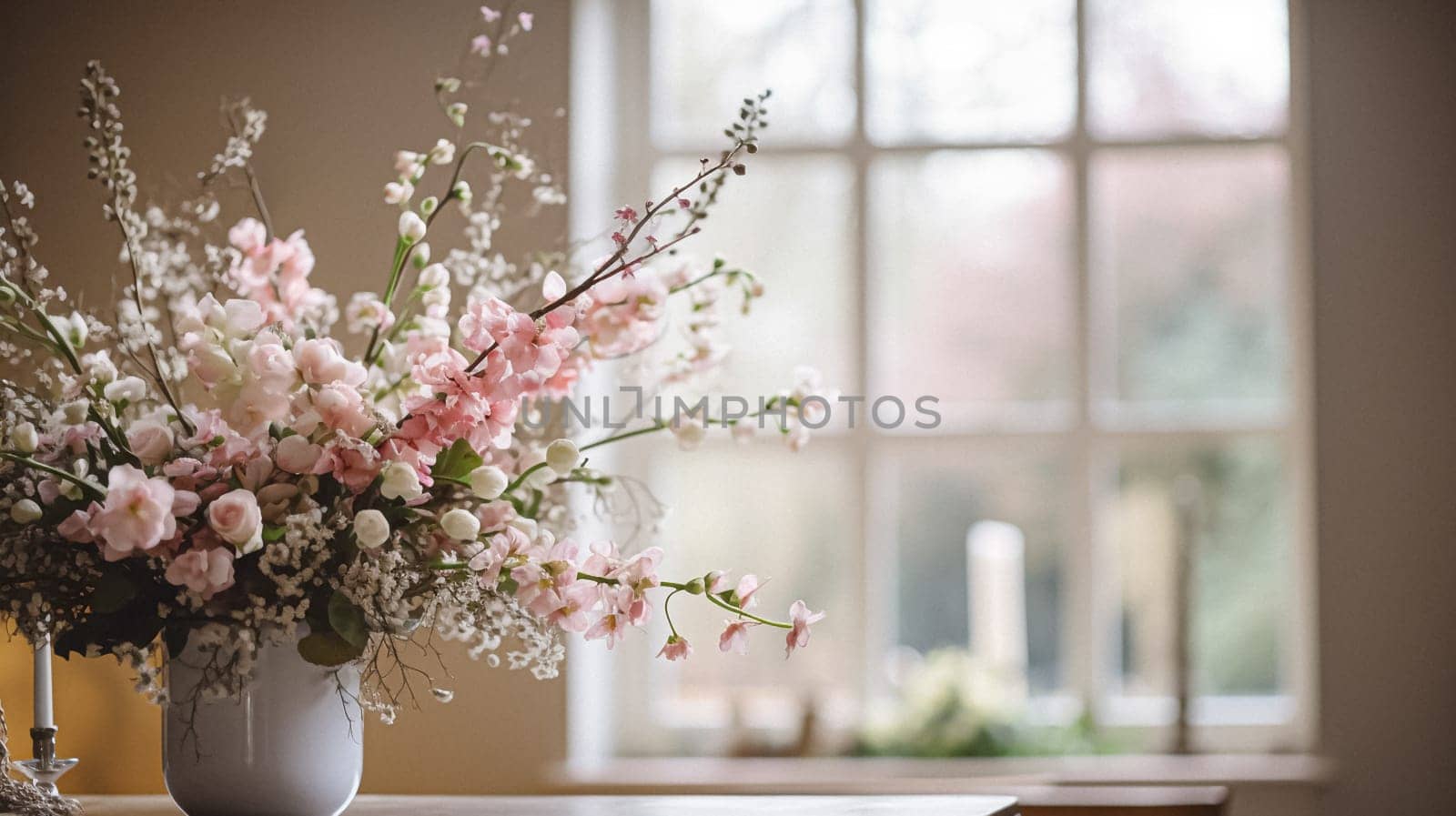 Floral arrangement with winter or early spring botanical plants and flowers idea
