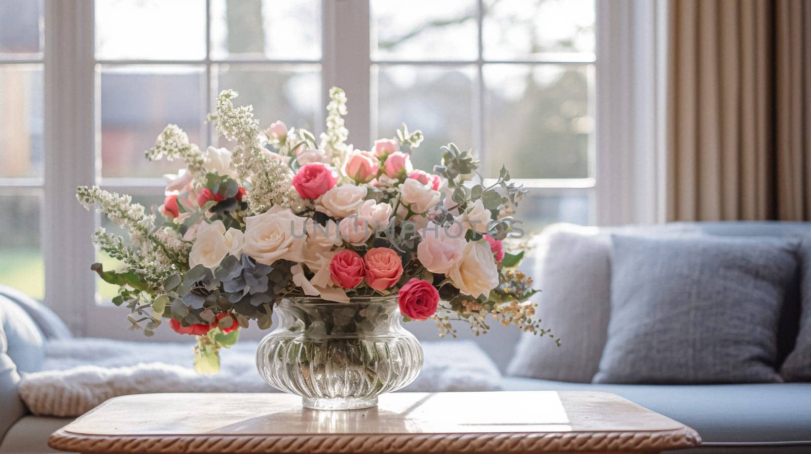 Floral arrangement with winter or early spring botanical plants and flowers idea