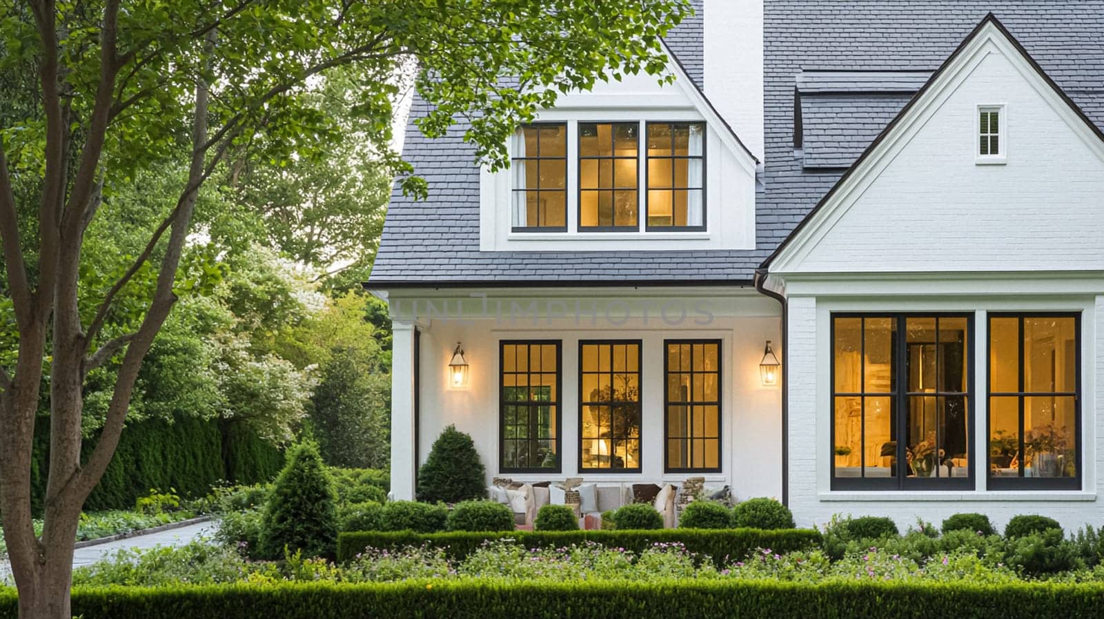 Grand and refined English countryside home, featuring timeless architectural elegance, manicured gardens, and charming details that exude sophistication and heritage idea
