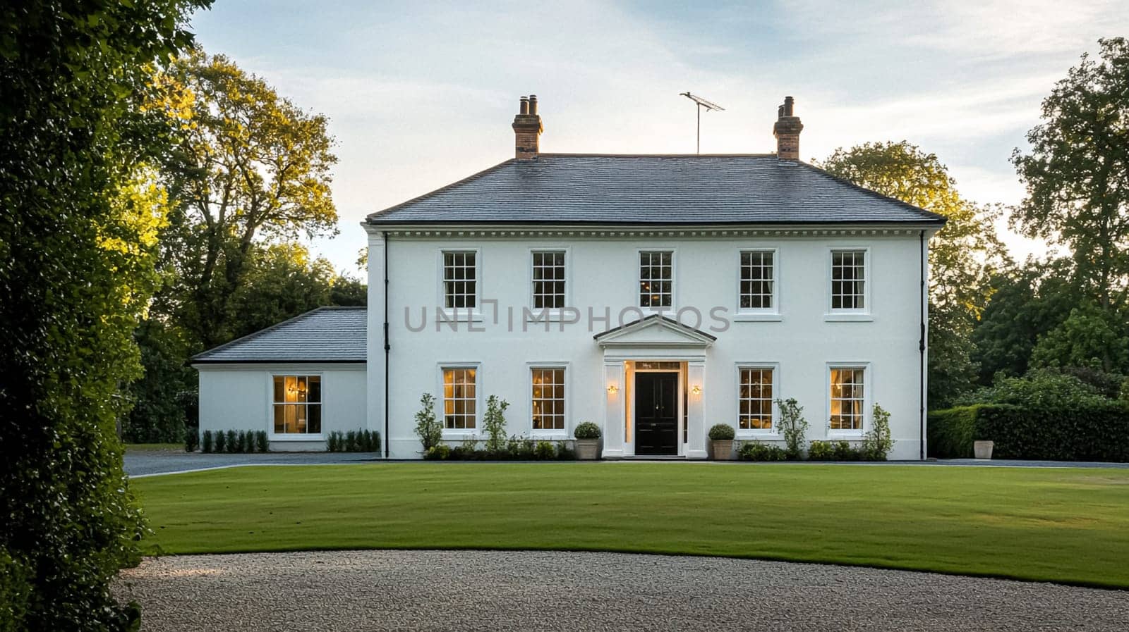 Grand and refined English countryside home, featuring timeless architectural elegance, manicured gardens, and charming details that exude sophistication and heritage idea