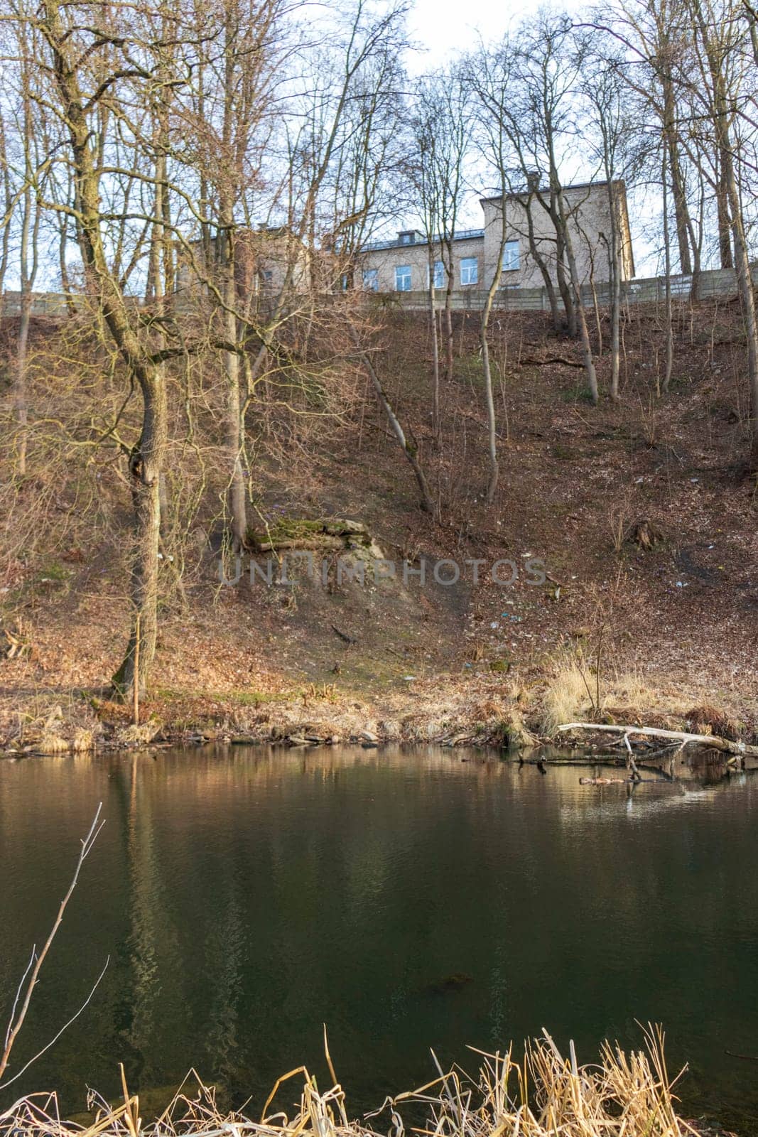 Shot of the two floors building on the hill