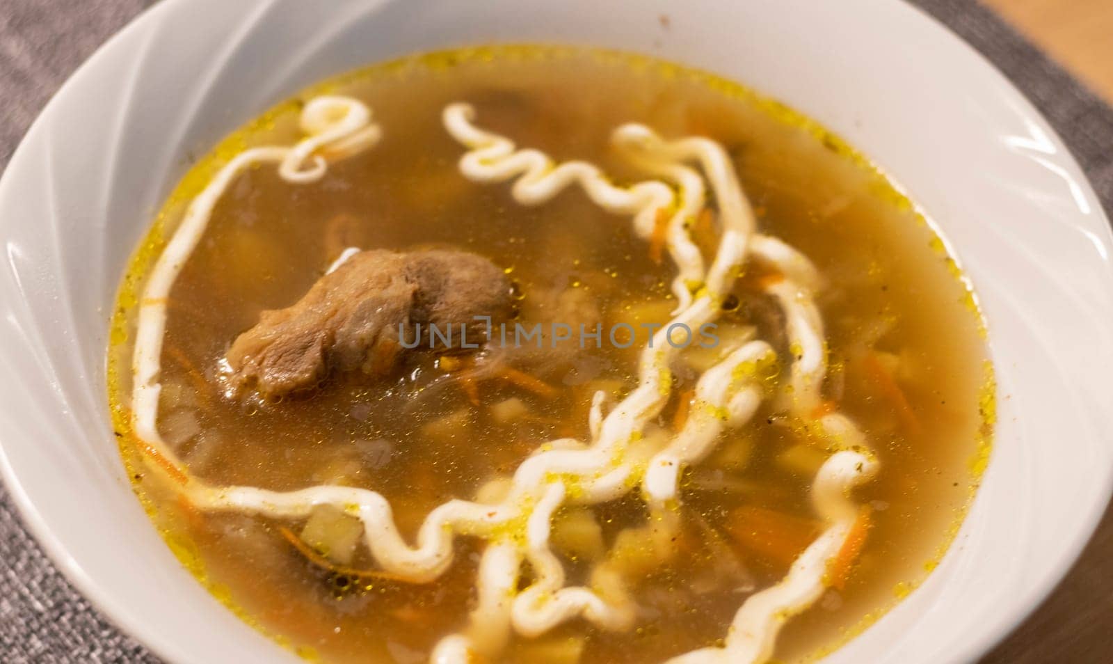 Close up shot of the bawl with soup