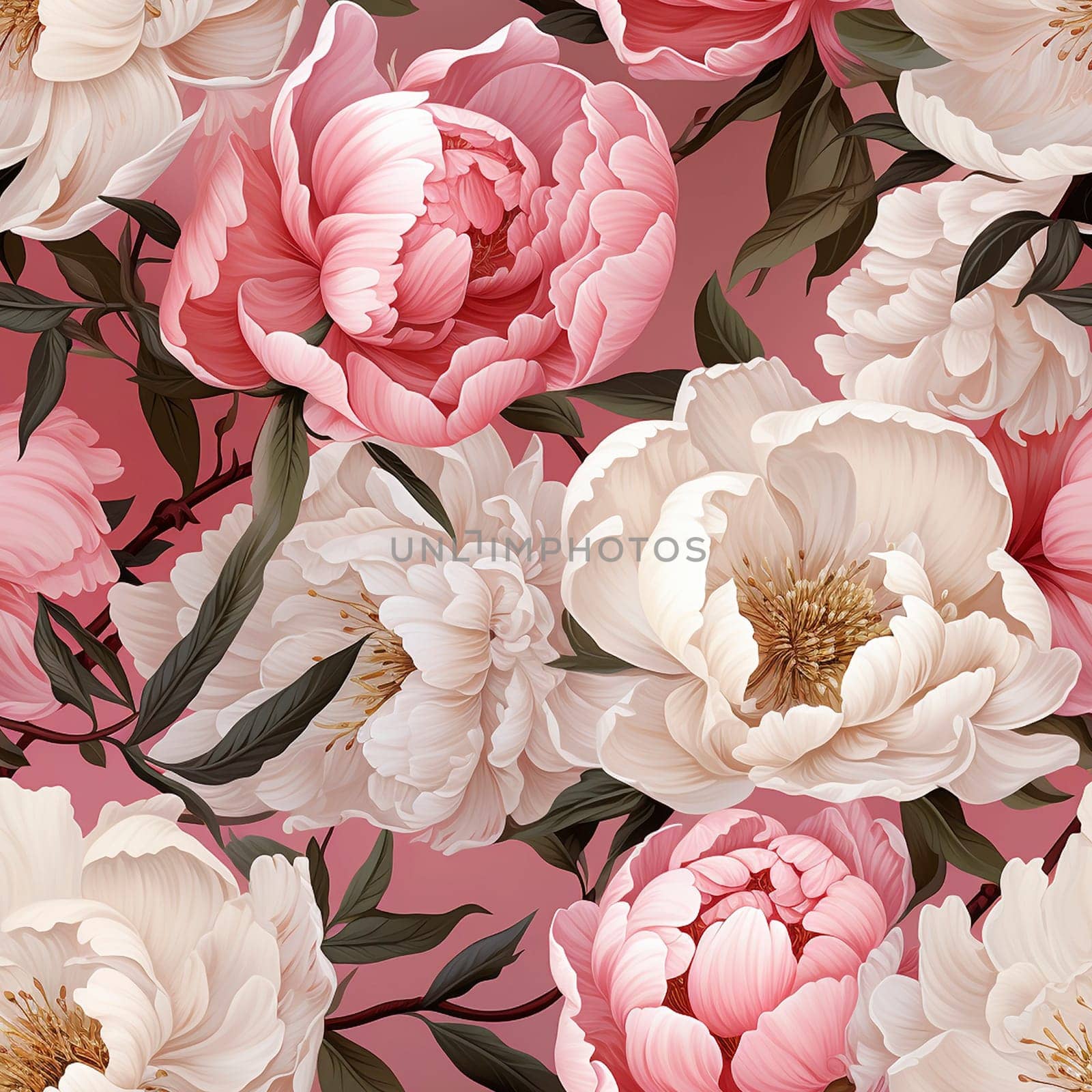 Peony floral seamless pattern tile, created with generative AI