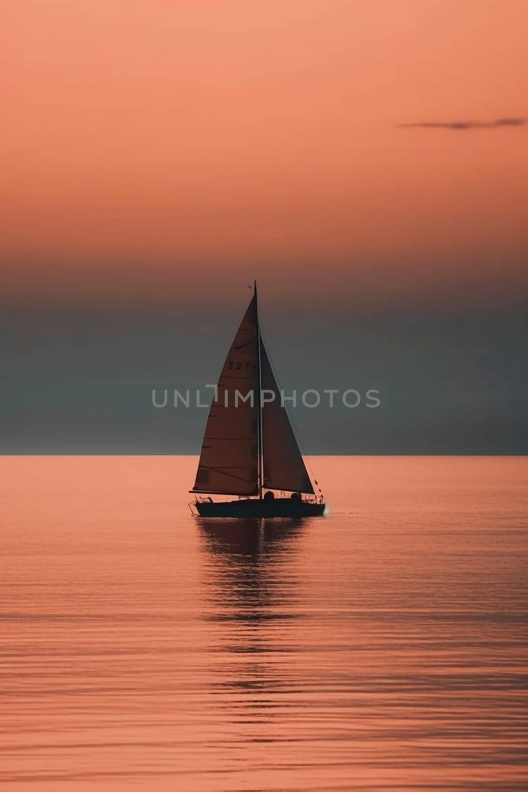 Sailbot floating on the calm water surface, created with generative AI