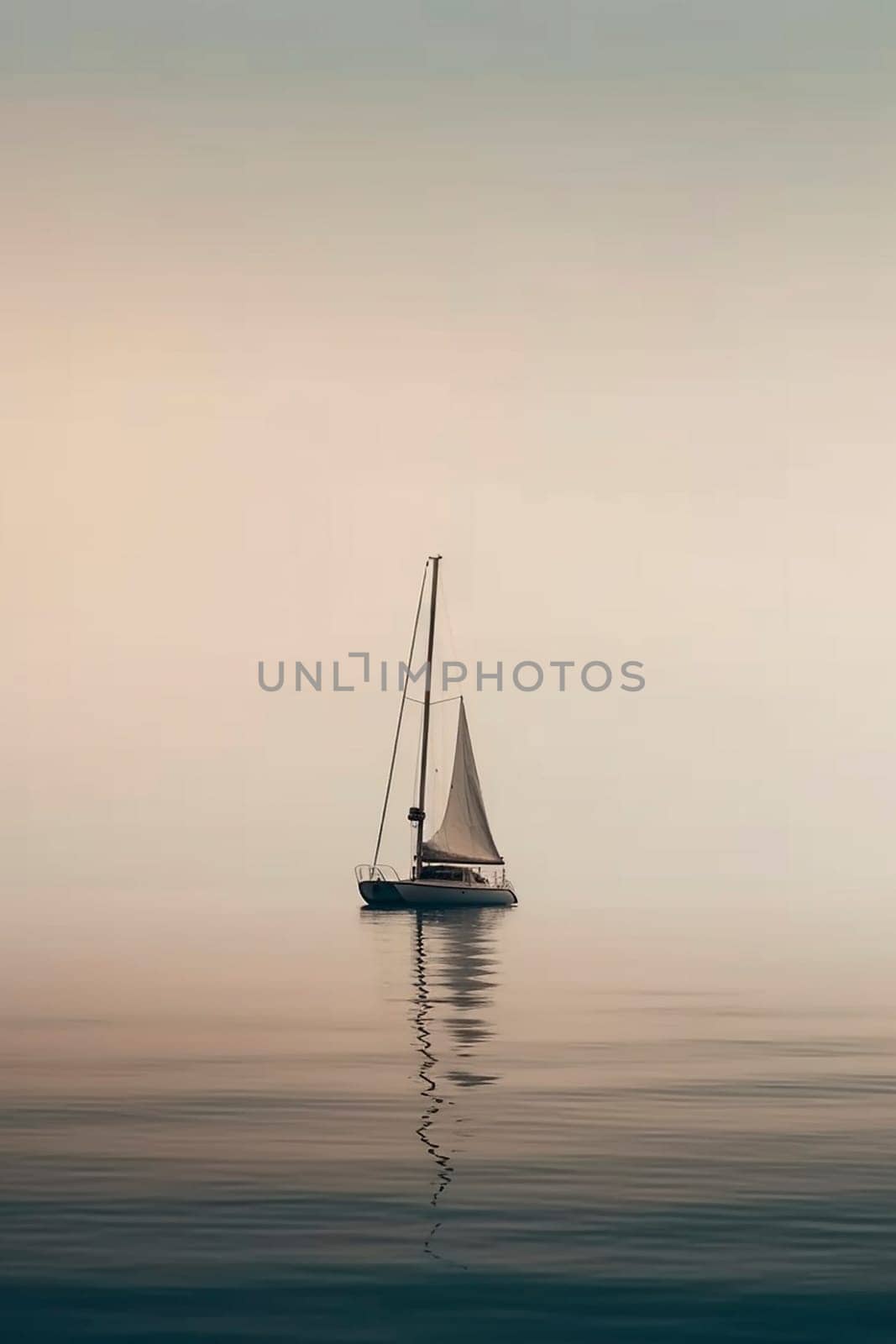Sailbot floating on the calm water surface, created with generative AI
