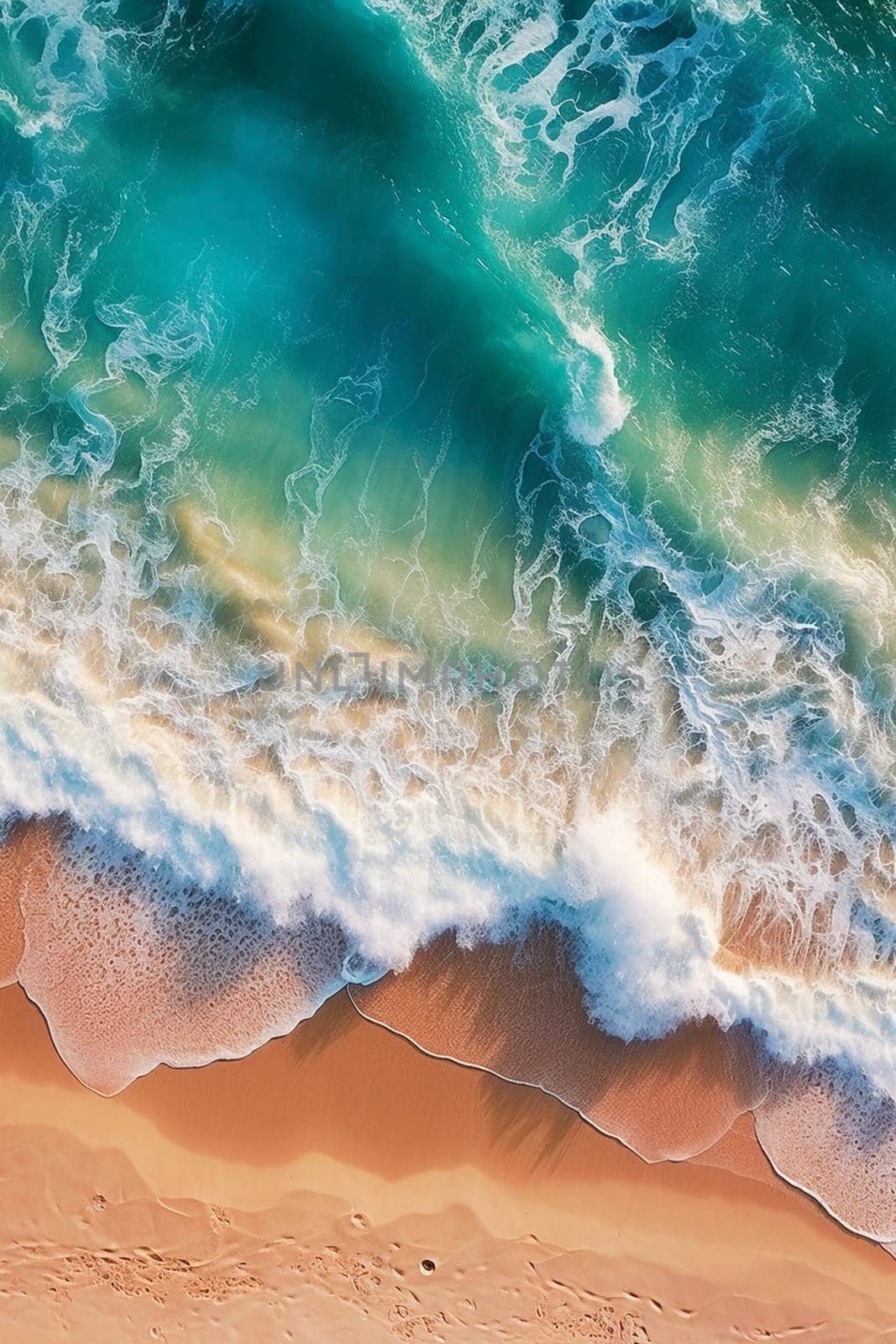 Ocean waves on the sandy beach, created with generative AI