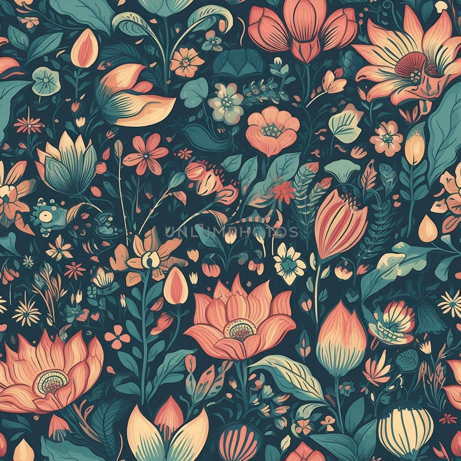 Beautiful elegant flower seamless pattern tile, created with generative AI