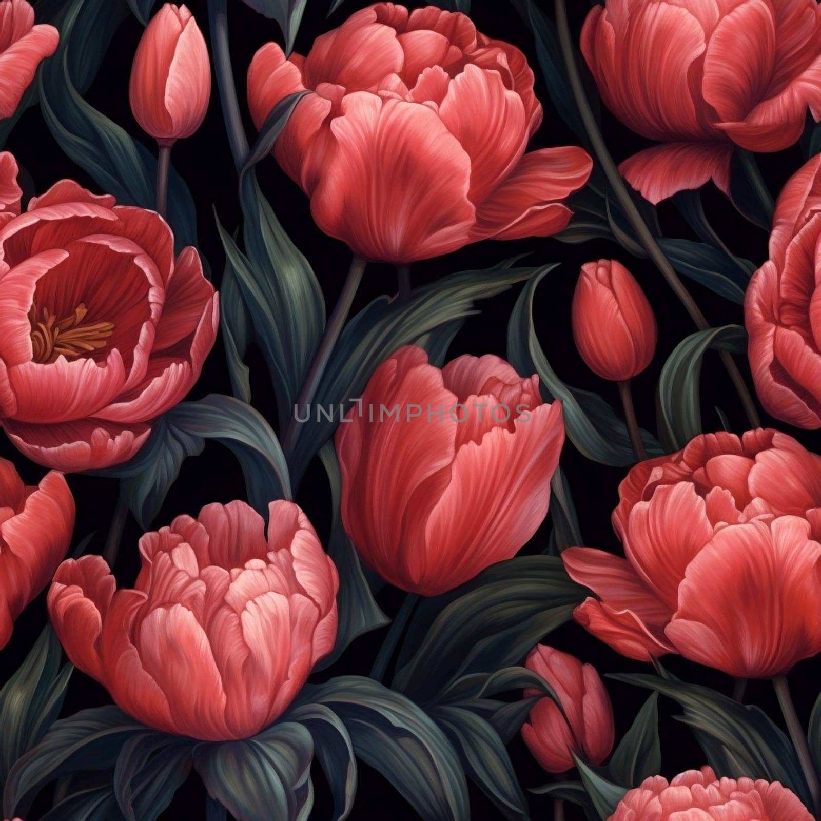 Beautiful pink peonis flower seamless pattern tile, created with generative AI