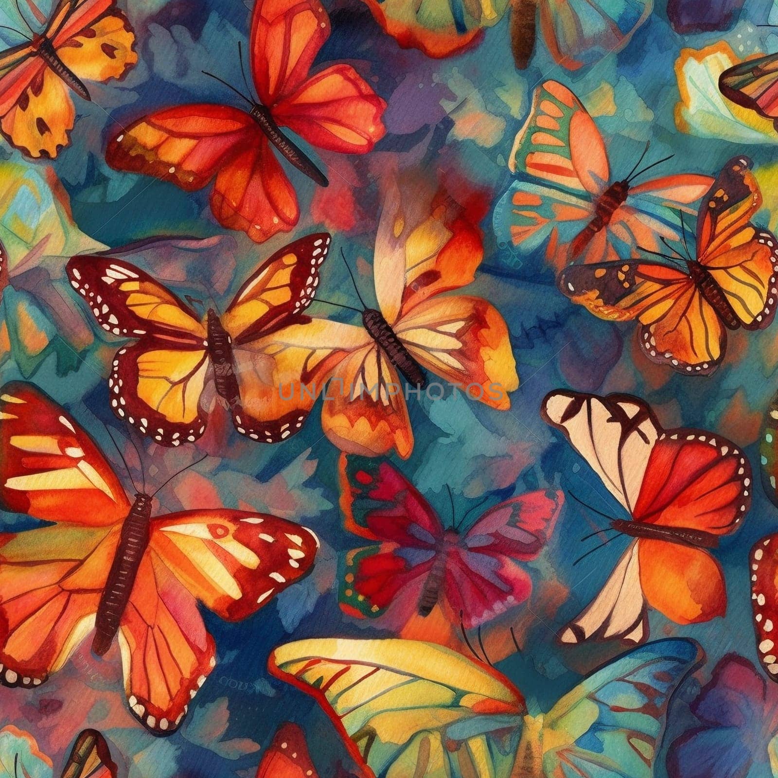 Colorful painted butterflies seamless pattern, created with generative AIcreated with generative AI