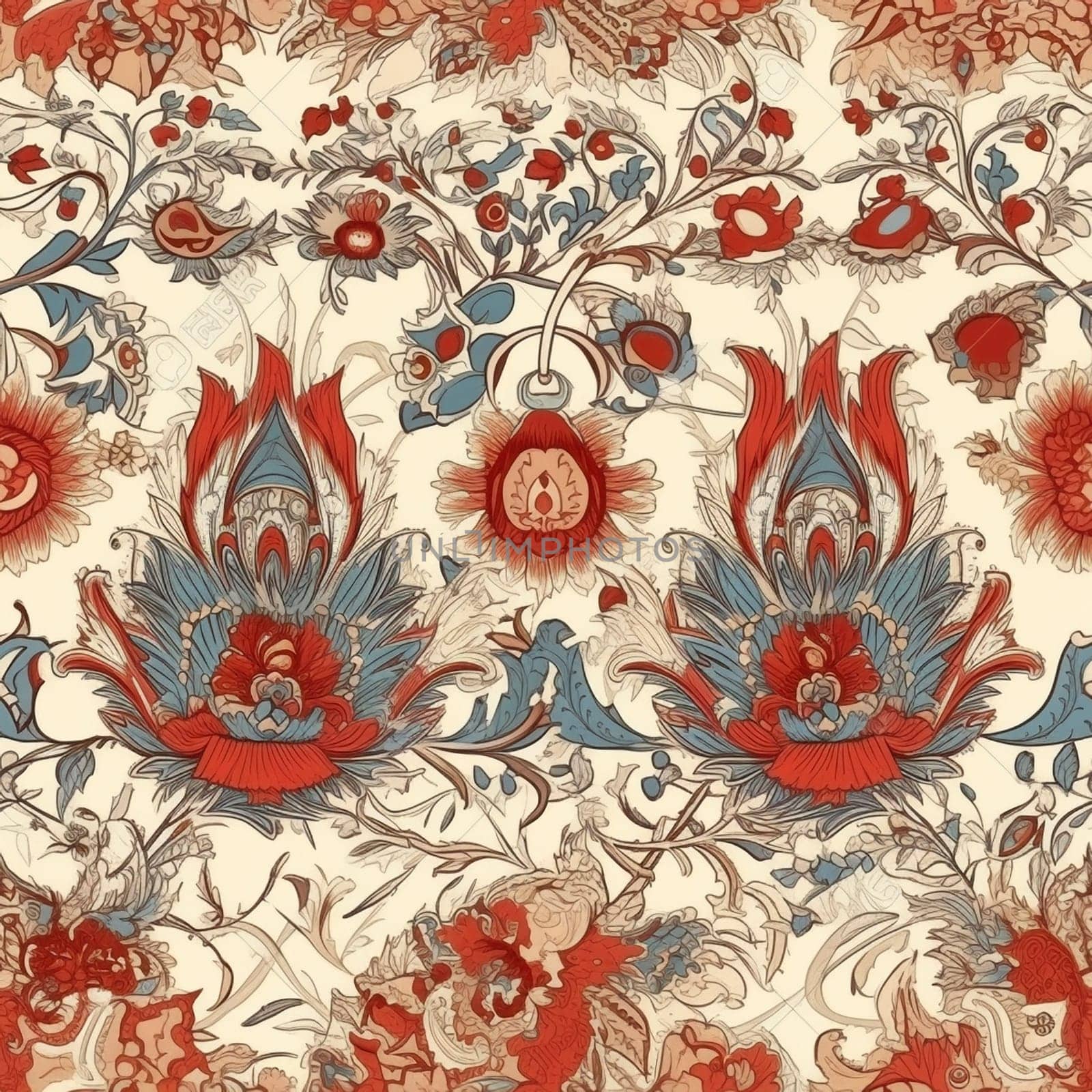 Ottoman embroidered style card design seamless pattern tile, created with generative AI