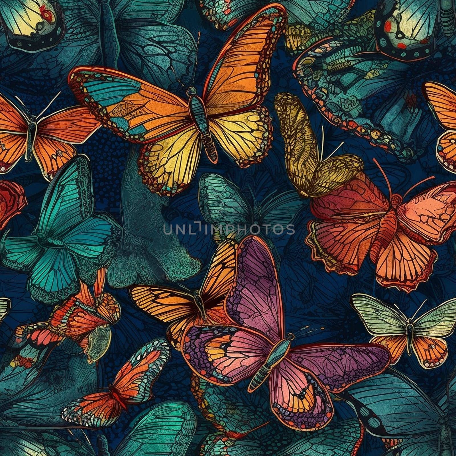 Colorful painted butterflies seamless pattern, created with generative AIcreated with generative AI