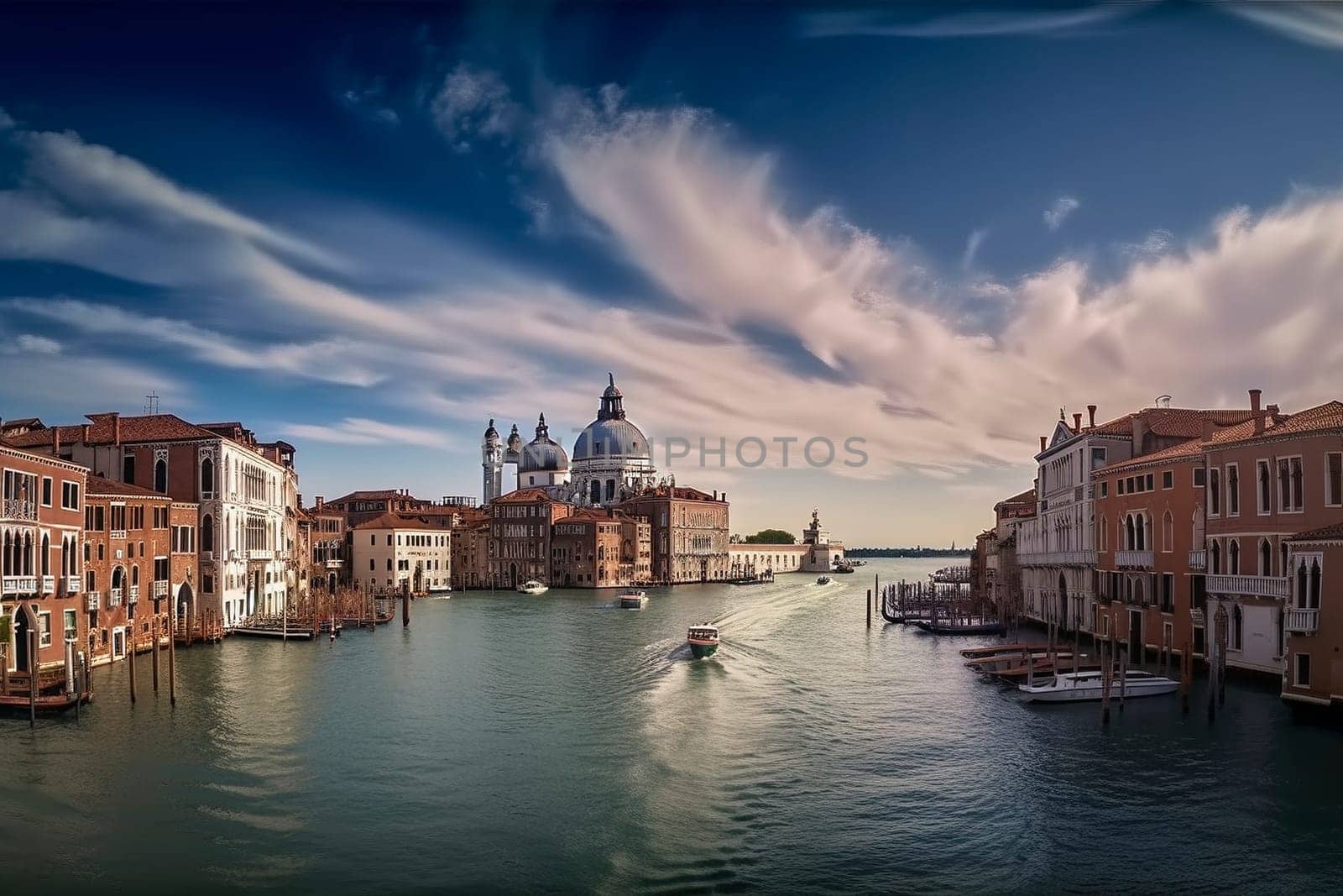 Panoramic view at the Venice, Italy, created with generative AI