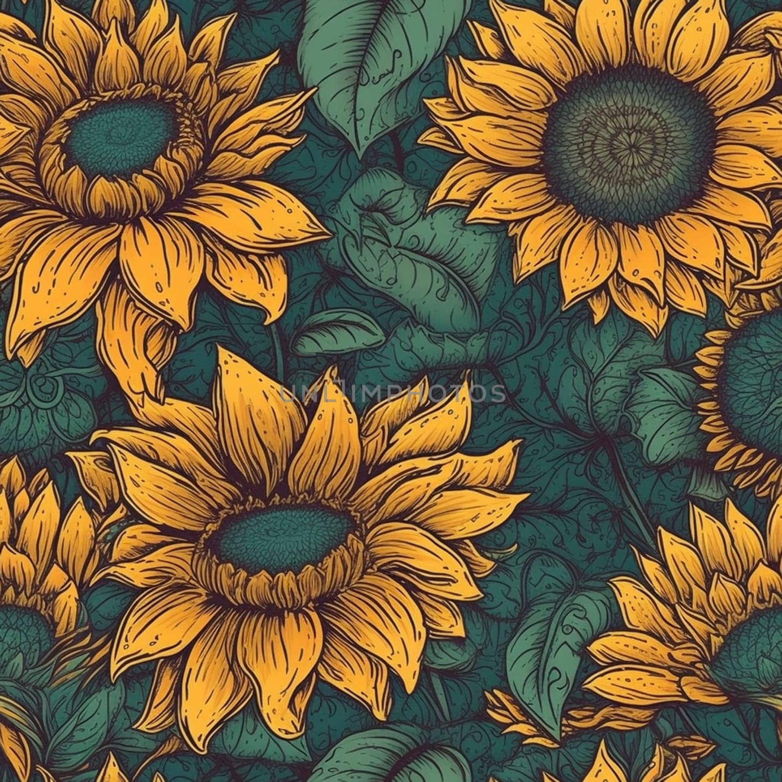 Beautiful elegant sunflower seamless pattern tile, created with generative AI