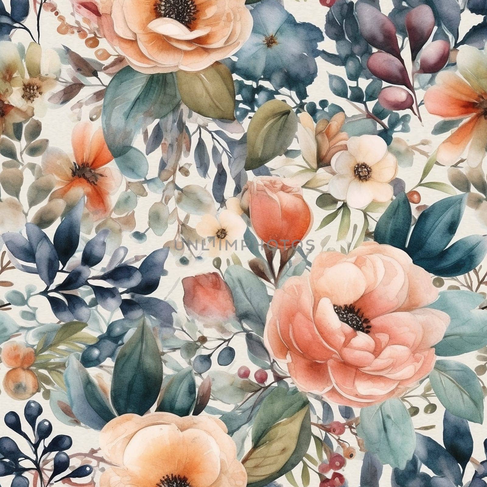 Watercolor colorful floral illustration seamless pattern, created with generative AI
