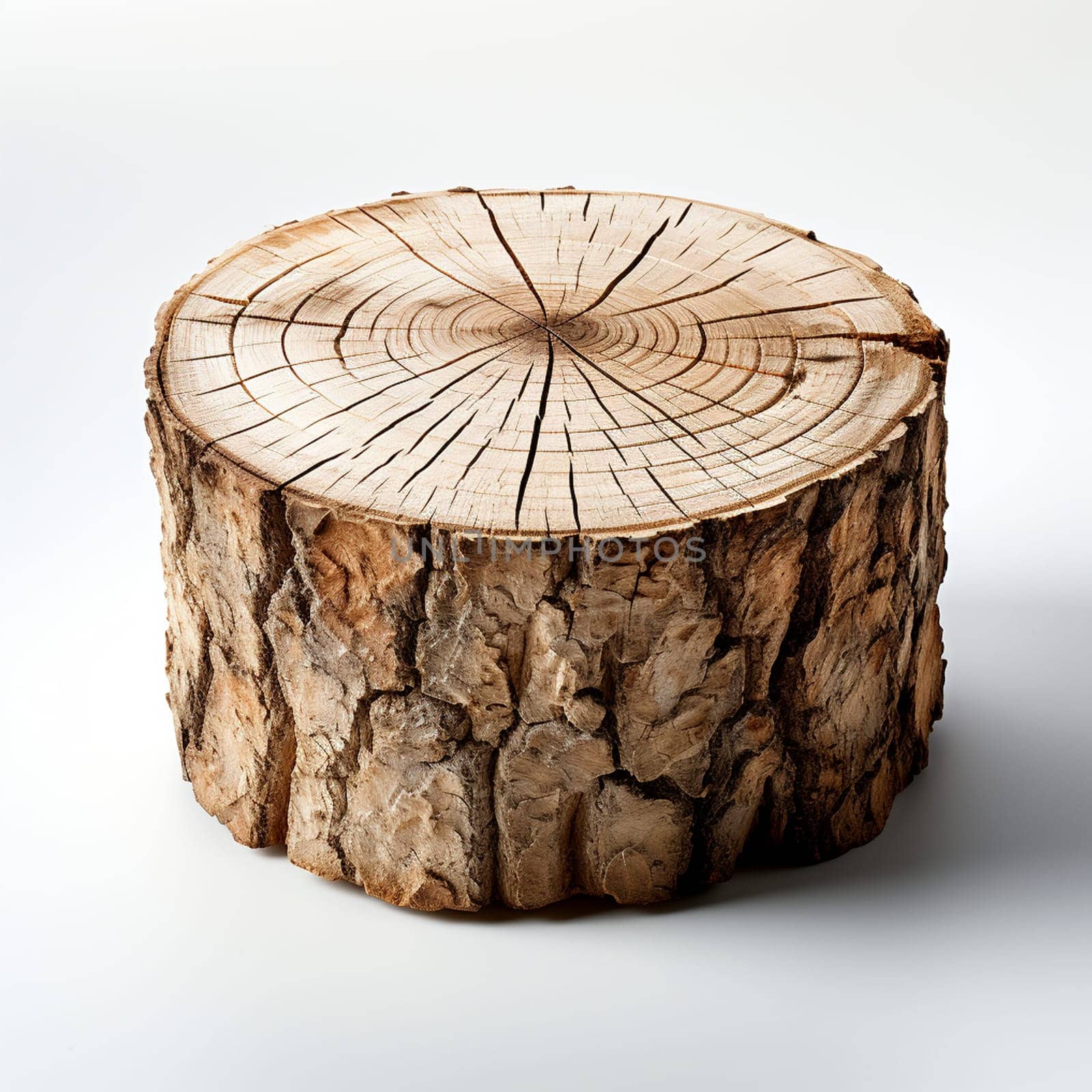 Tree trunk cross section isolated on the white background, created with generative AI
