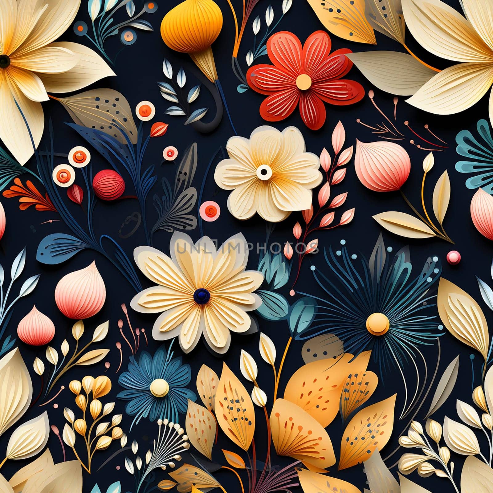 Colorful spring garden floral seamless pattern tile, created with generative AI
