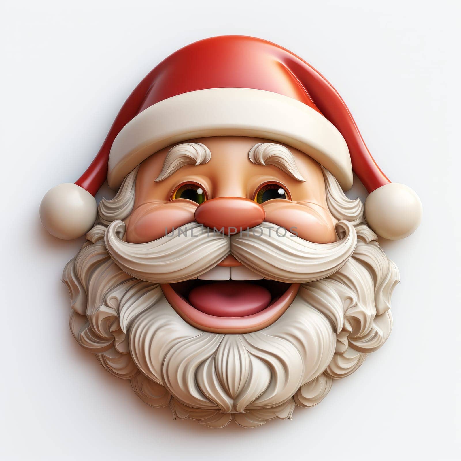 Cute Santa Claus face 3D logo on the white background, created with generative AI