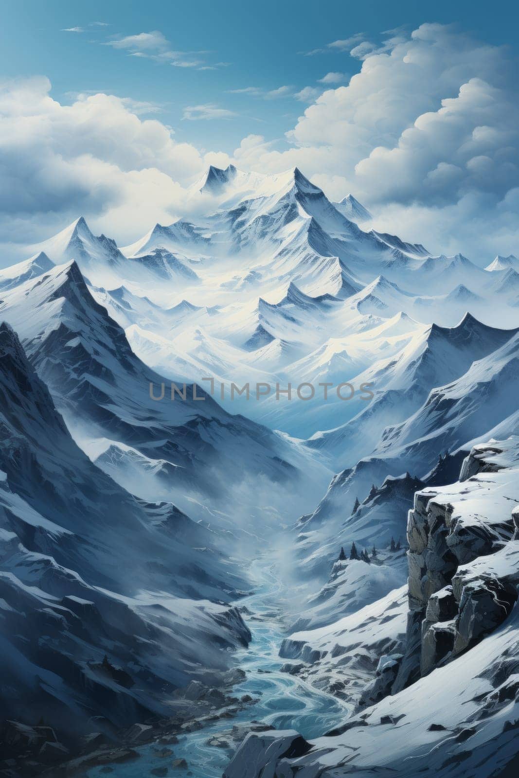 Snow mountains, created with a generative AI