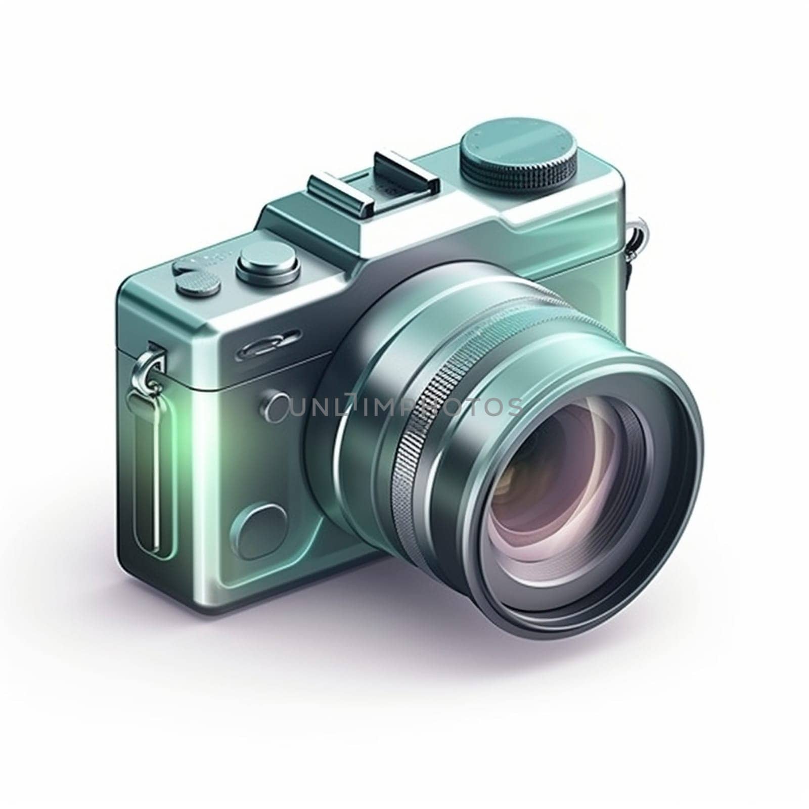 Camera icon with translucent glass isolated on white, created with generative AI