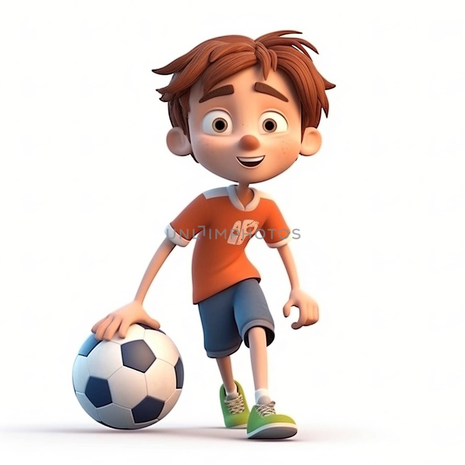 Cartoon style boy playing football isolated on the white background,  created with generative AI