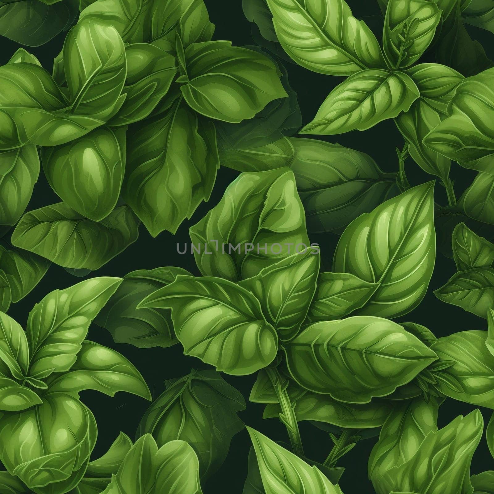 Basil leaves green seamless pattern, created with generative AI