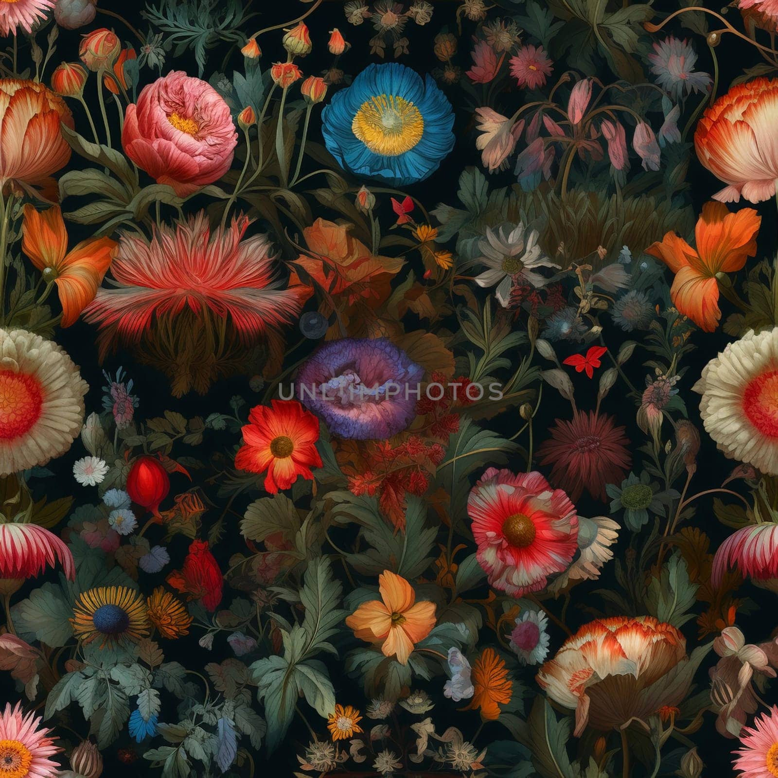 Beautiful elegant flower seamless pattern tile, created with generative AI