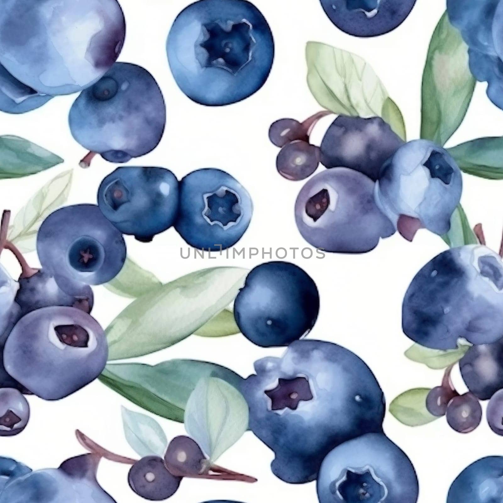 The luscious blend of deep indigo and rich violet hues creates an enchanting seamless pattern that captures the essence of fresh, juicy blueberries. Each stroke of the watercolour painting is so lifelike that it feels like plucking the berries straight from the garden. This artwork is a celebration of nature's bountiful harvest and a delectable feast for the eyes