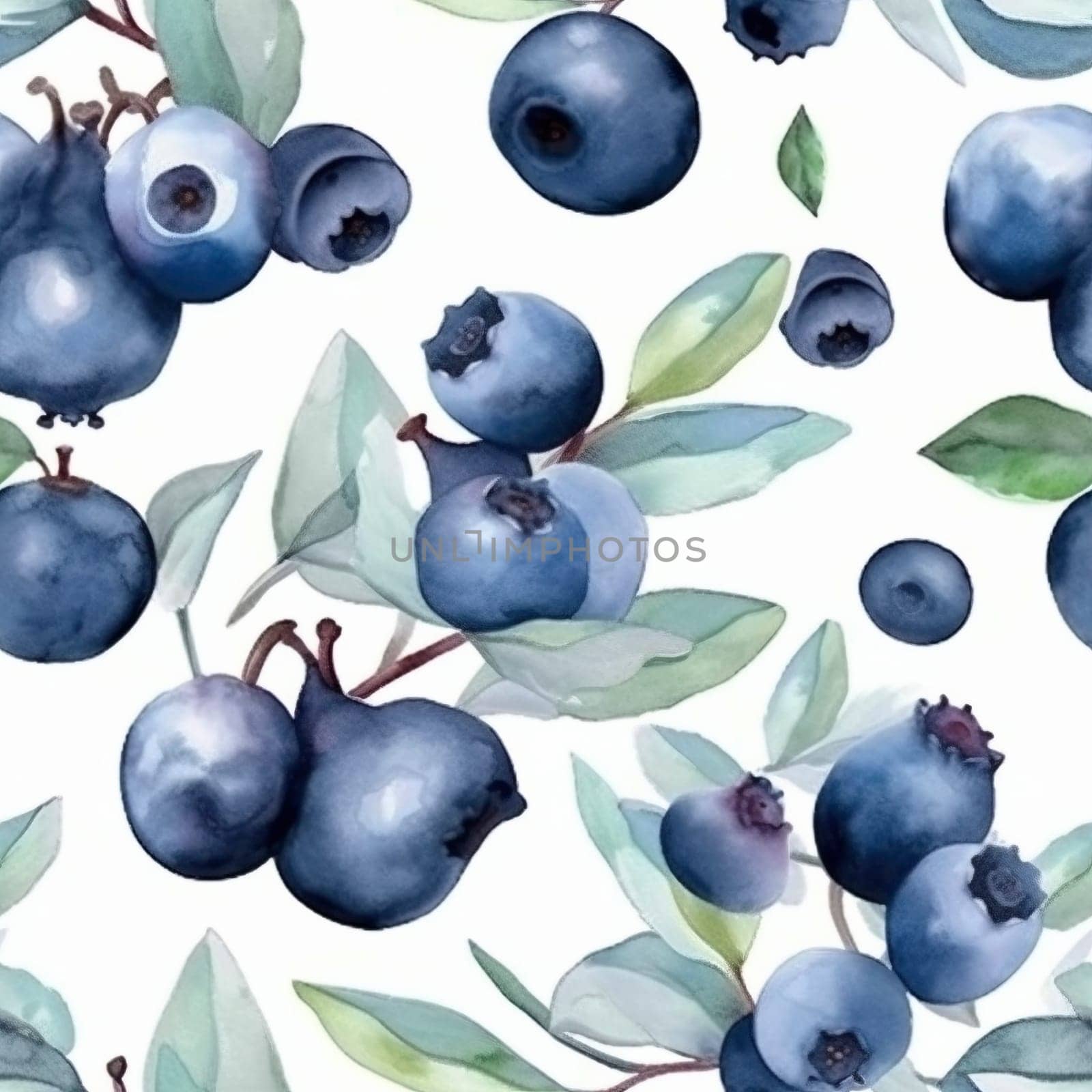 The luscious blend of deep indigo and rich violet hues creates an enchanting seamless pattern that captures the essence of fresh, juicy blueberries. Each stroke of the watercolour painting is so lifelike that it feels like plucking the berries straight from the garden. This artwork is a celebration of nature's bountiful harvest and a delectable feast for the eyes