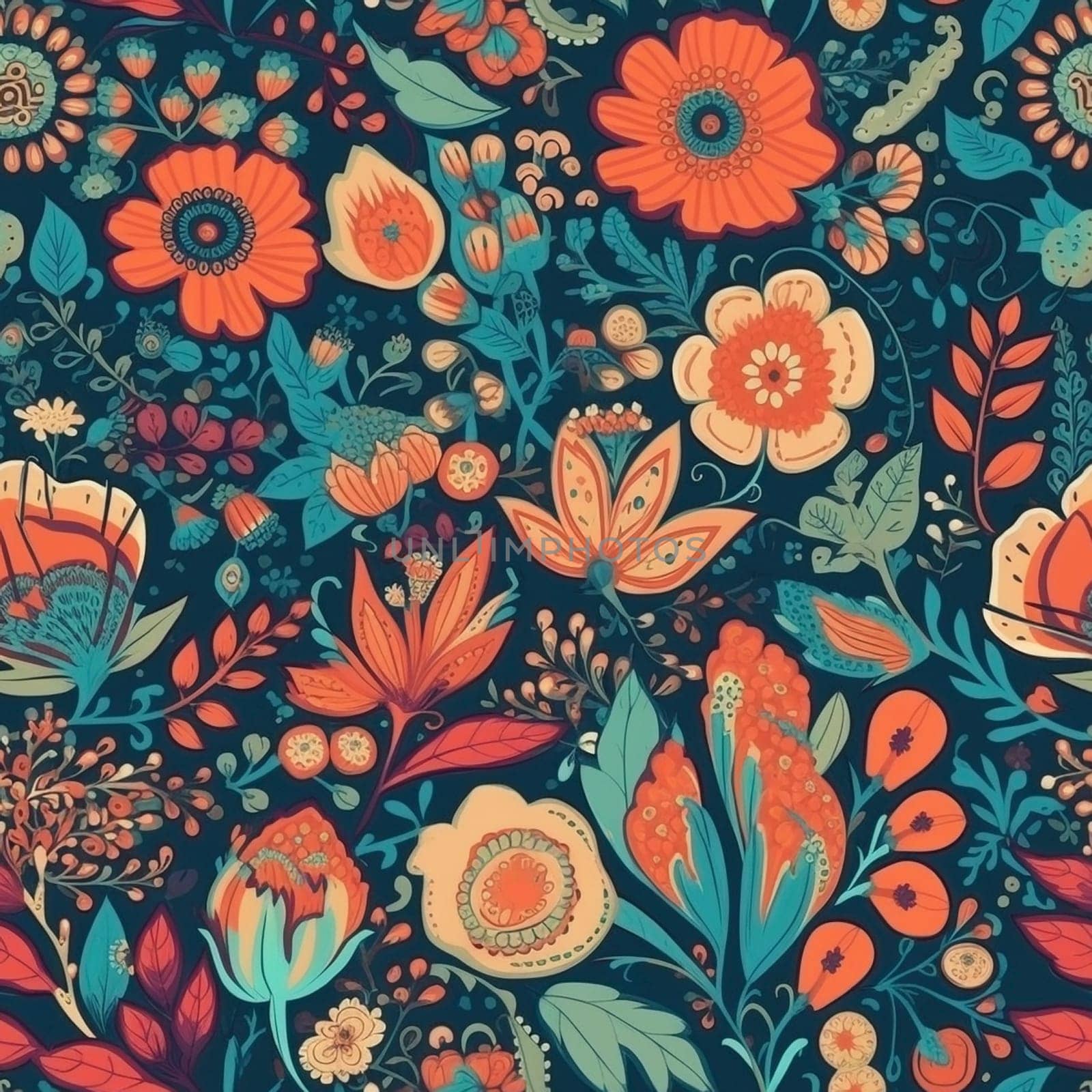 Beautiful bohemian flower seamless pattern tile, created with generative AI