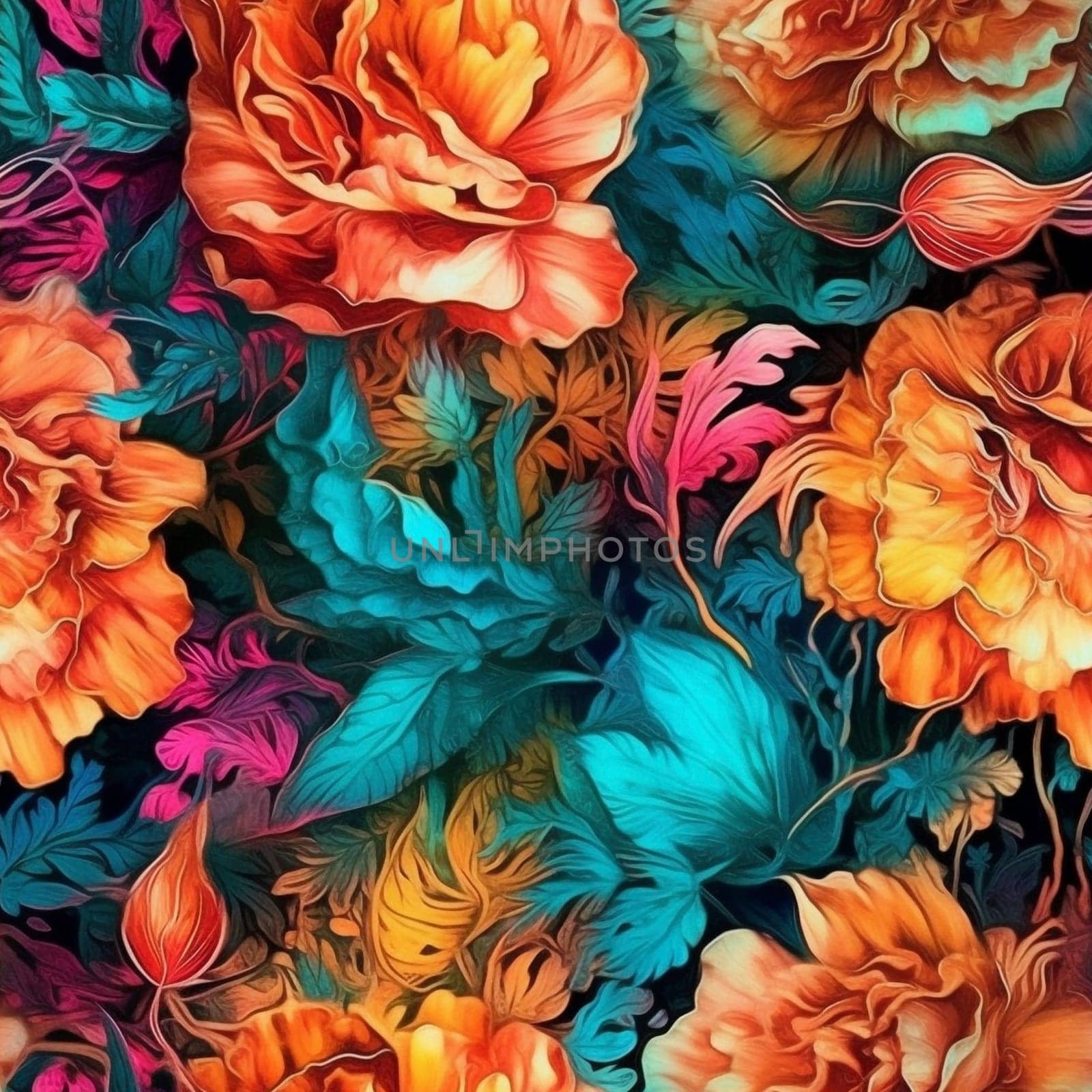 Romantic colorful floral seamless pattern tile, created with generative AI