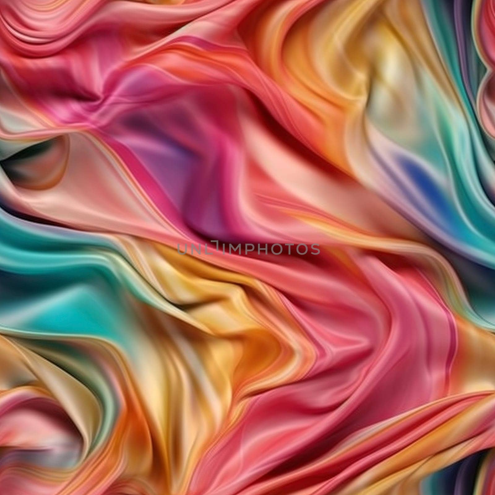 Rainbow colored wavy silk satin seamless pattern, created with generative AI