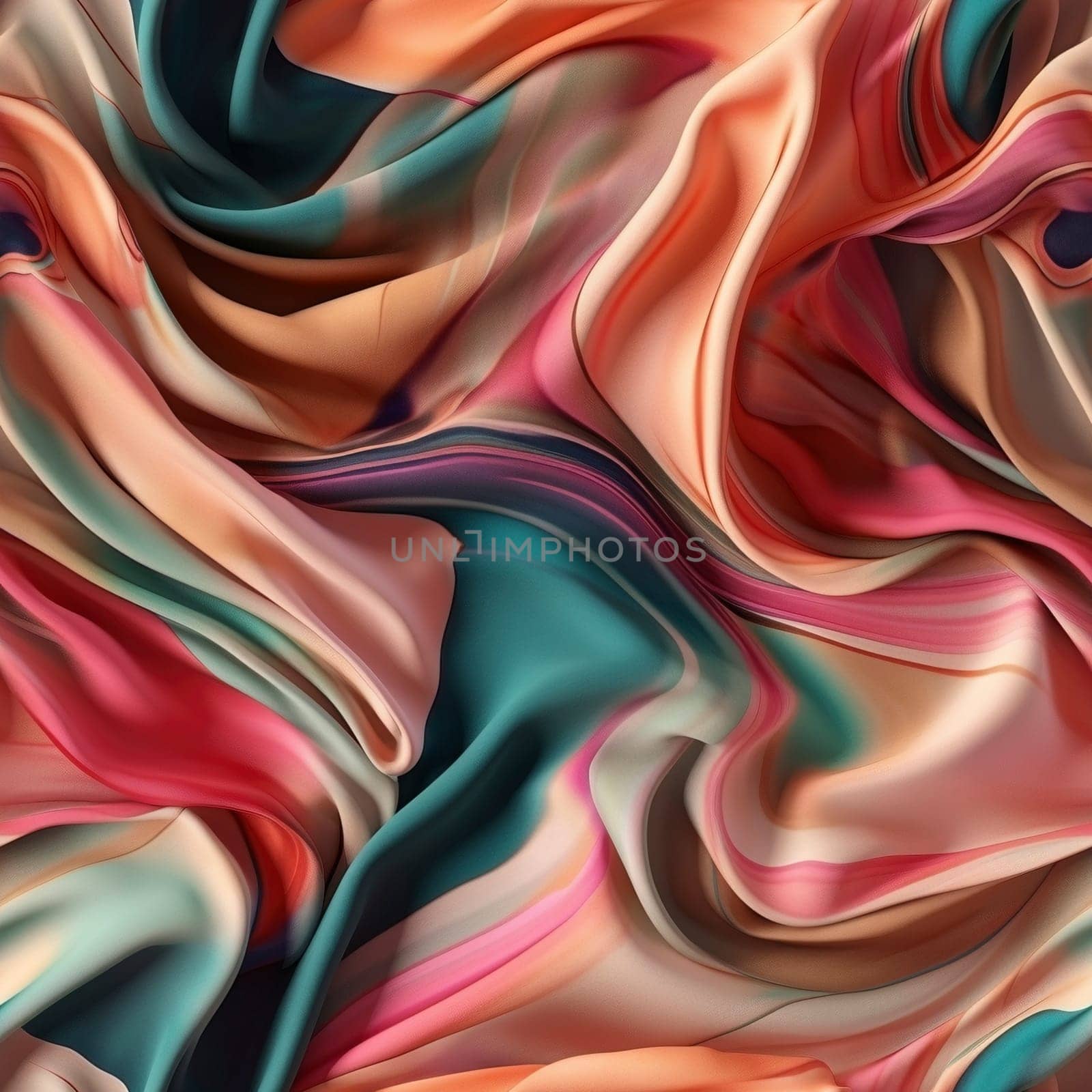 Rainbow colored wavy silk satin seamless pattern, created with generative AI