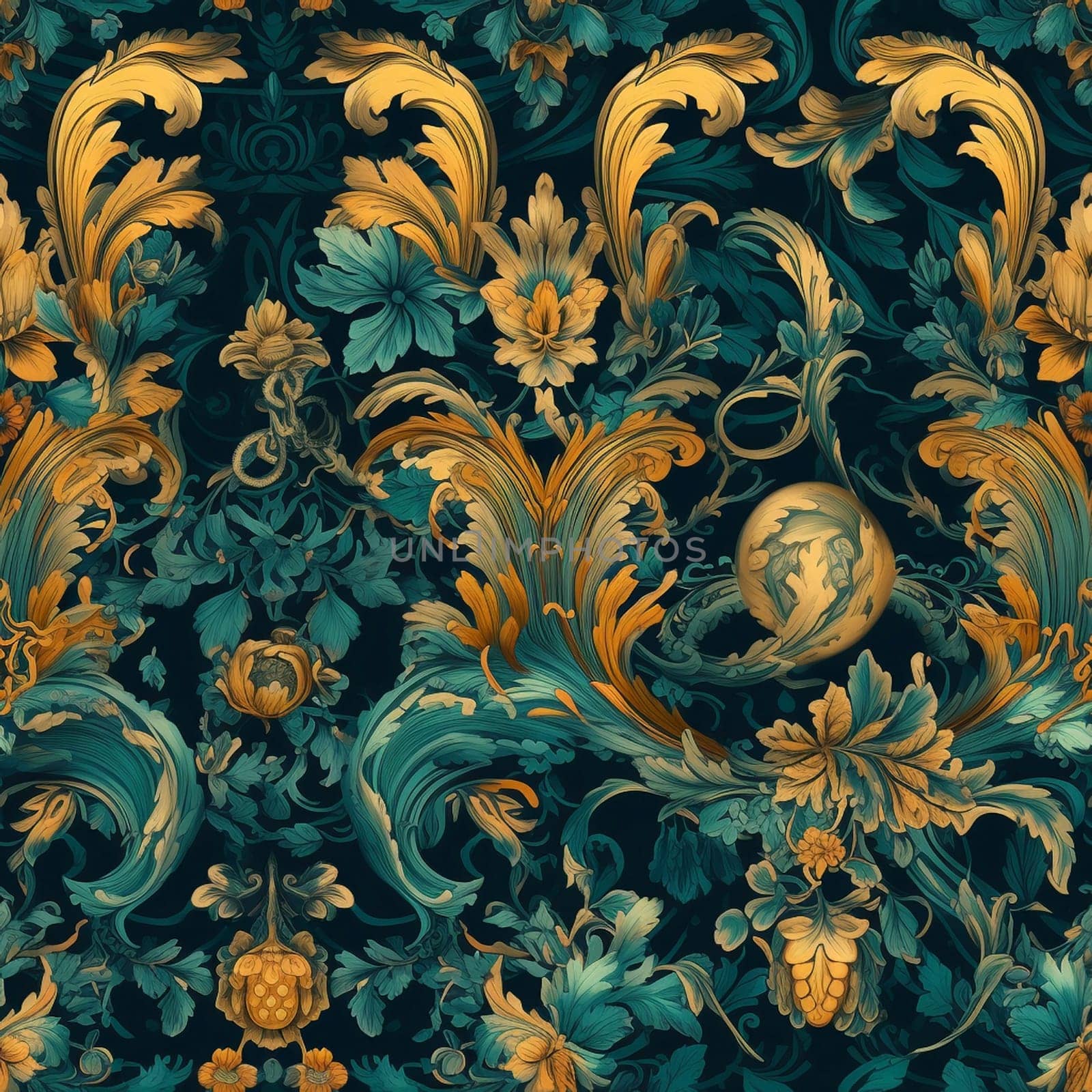 Beautiful colorful rich jungle seamless pattern tile, created with generative AI