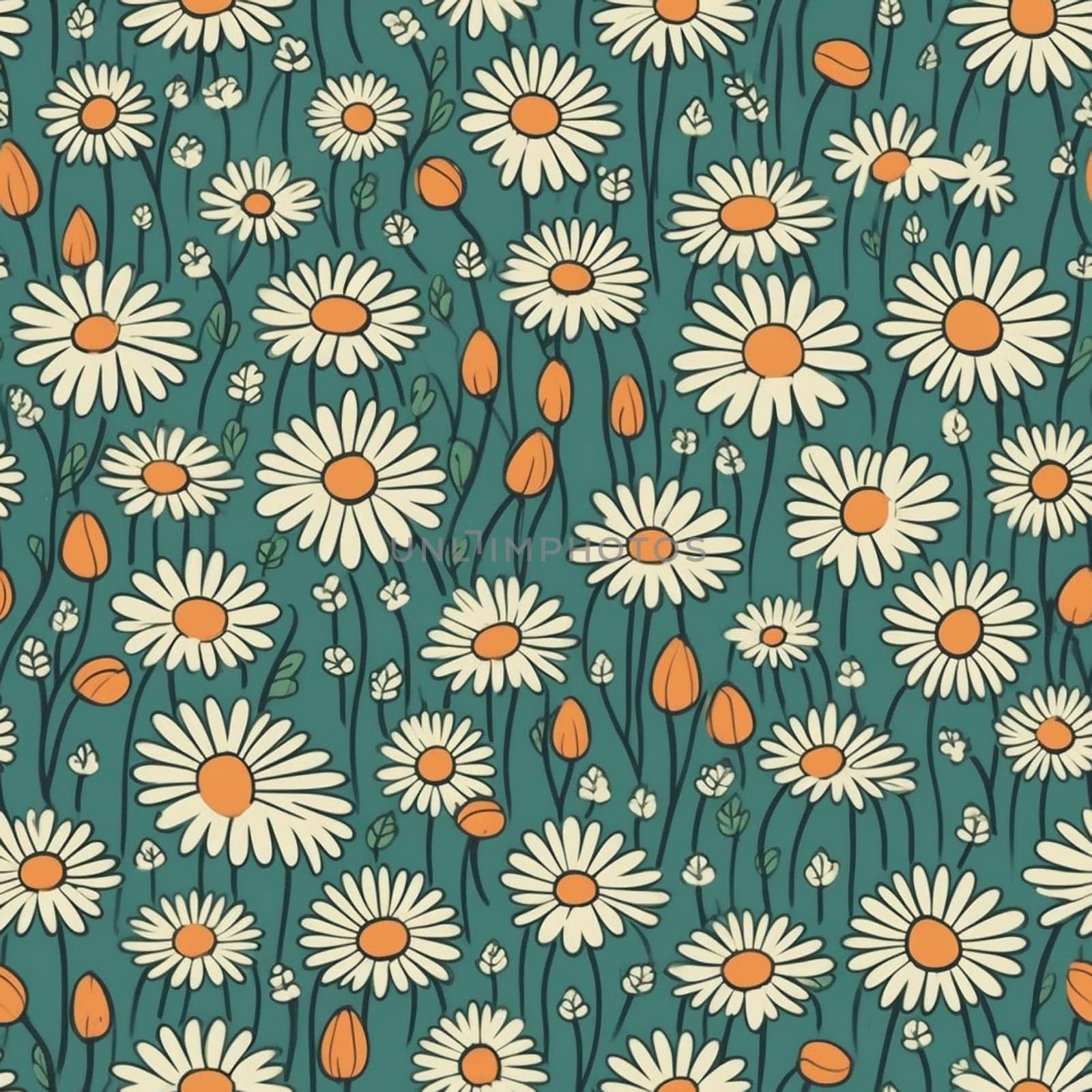 Beautiful daiysy flower seamless pattern tile, created with generative AI