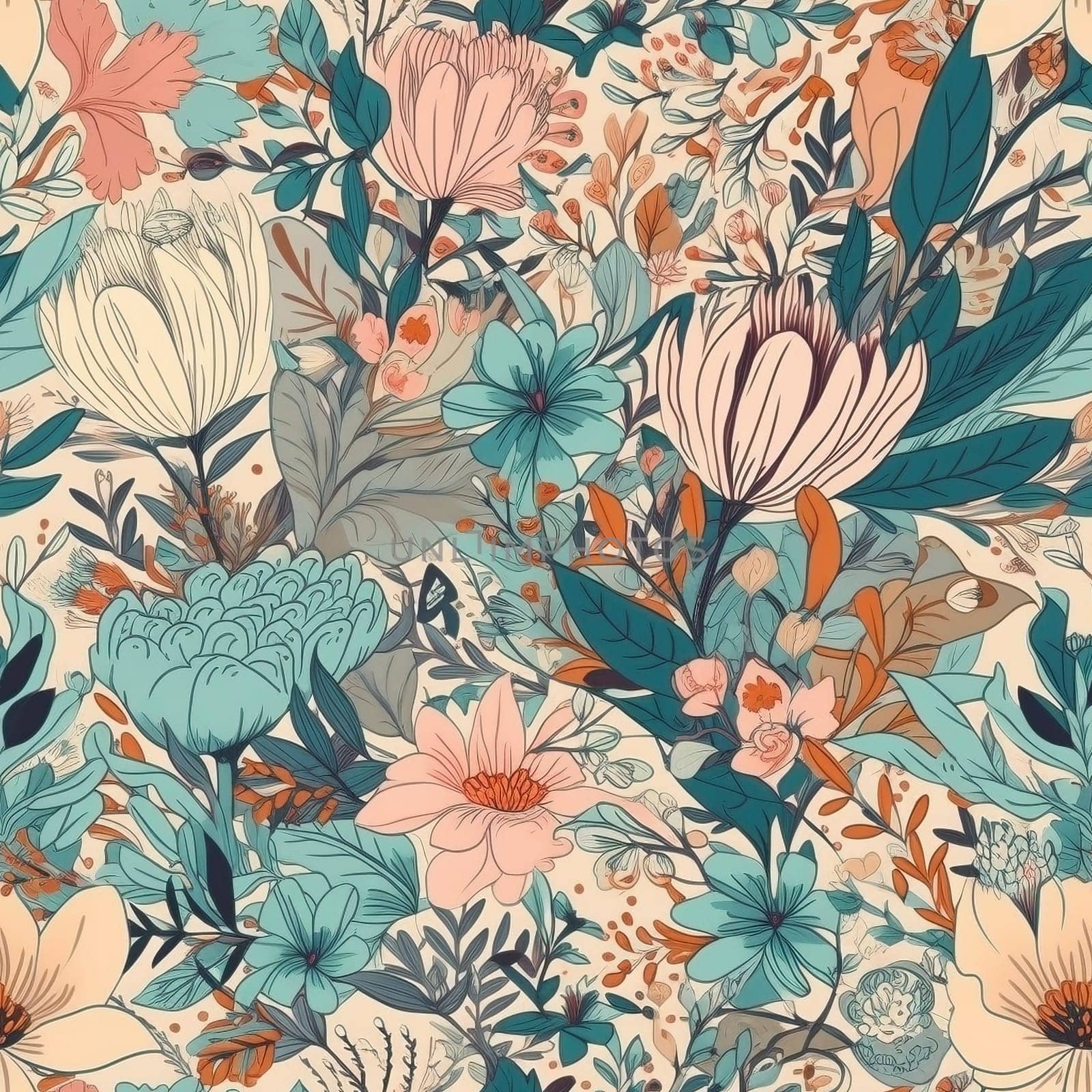 Beautiful pastel color summer floral seamless pattern, created with generative AI