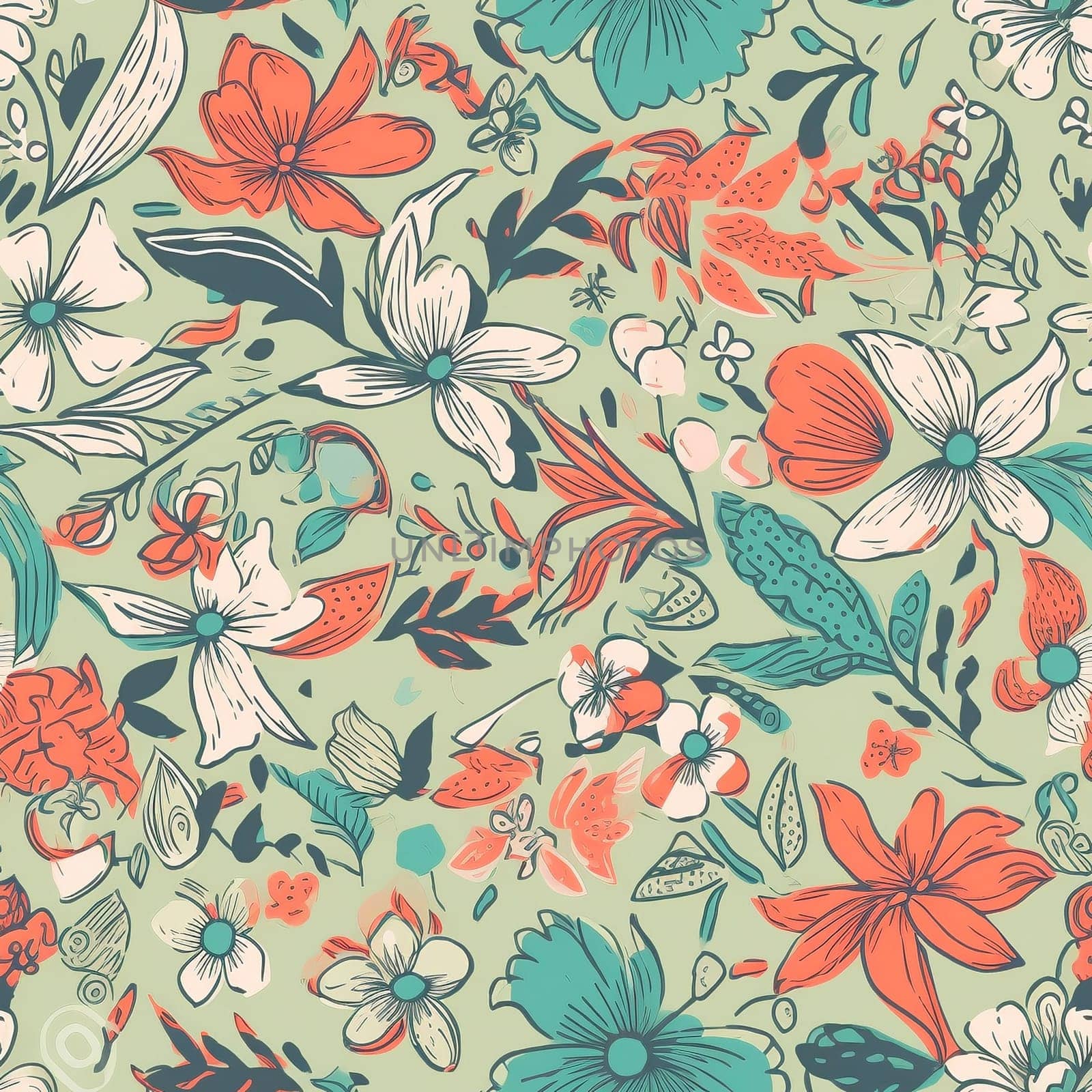 Watercolor colorful floral illustration seamless pattern, created with generative AI