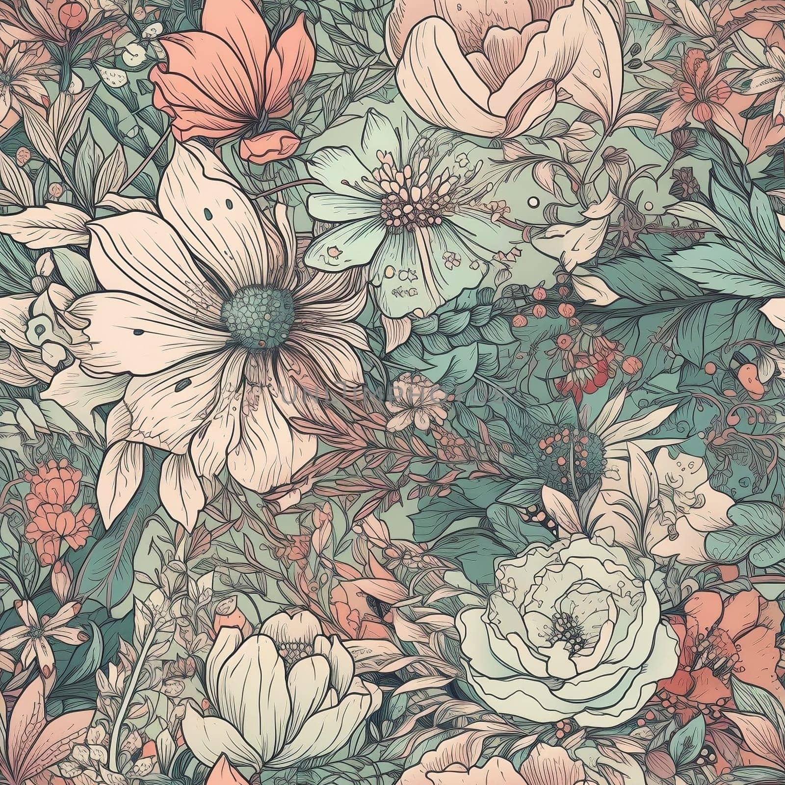 Beautiful pastel color summer floral seamless pattern, created with generative AI