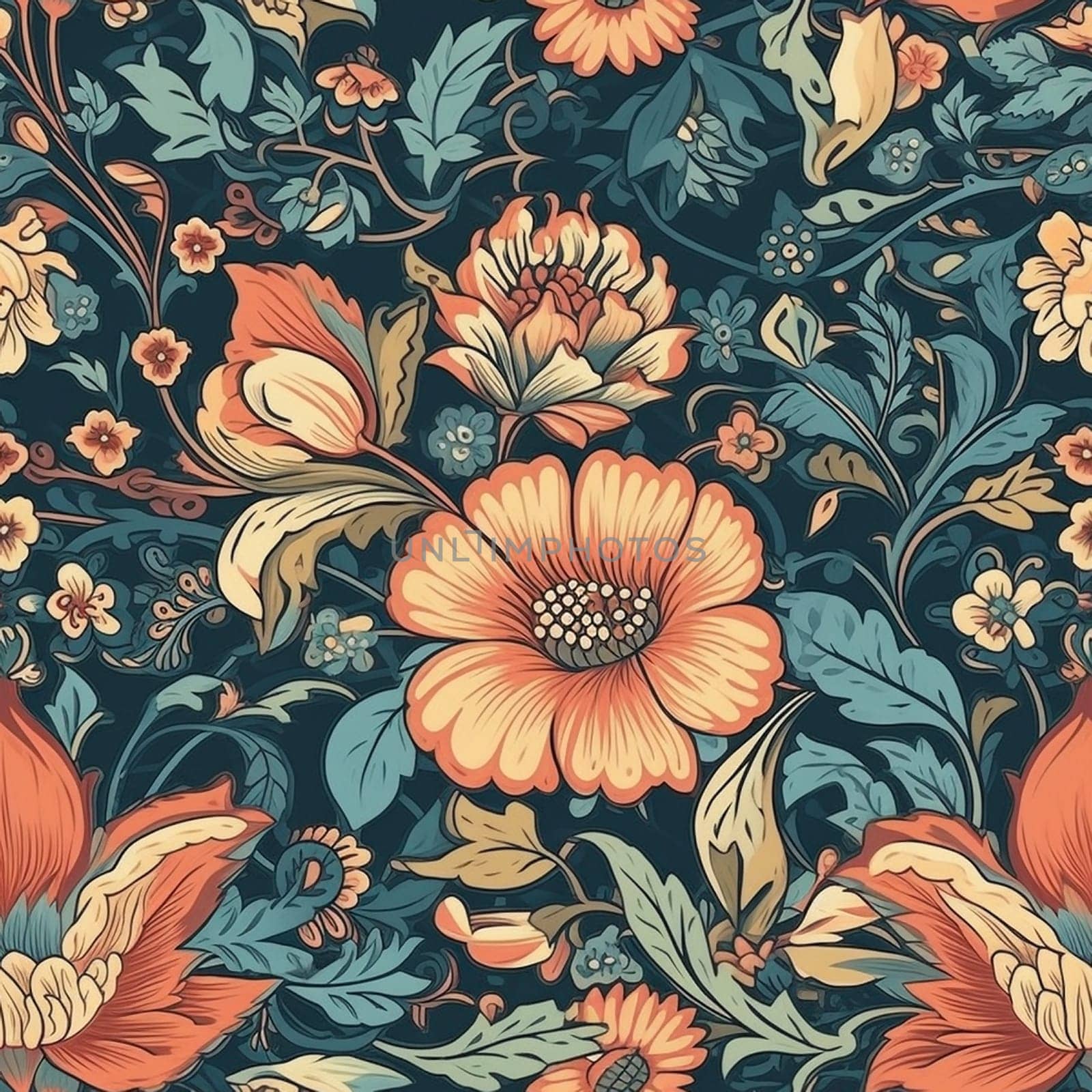 Beautiful elegant flower seamless pattern tile, created with generative AI