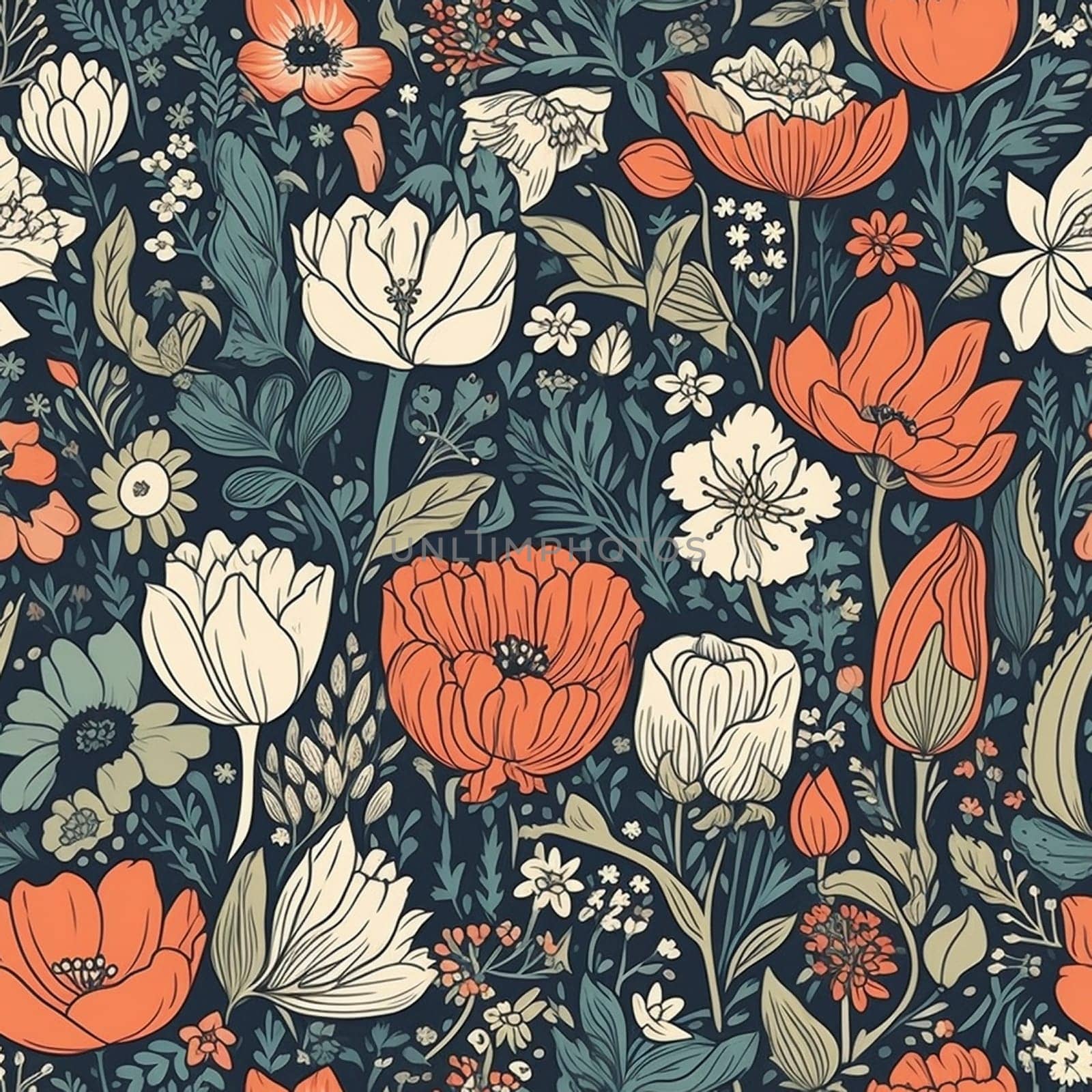 Beautiful elegant flower seamless pattern tile, created with generative AI