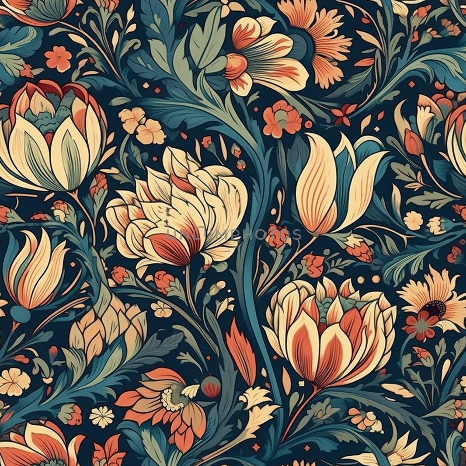Beautiful elegant flower seamless pattern tile, created with generative AI