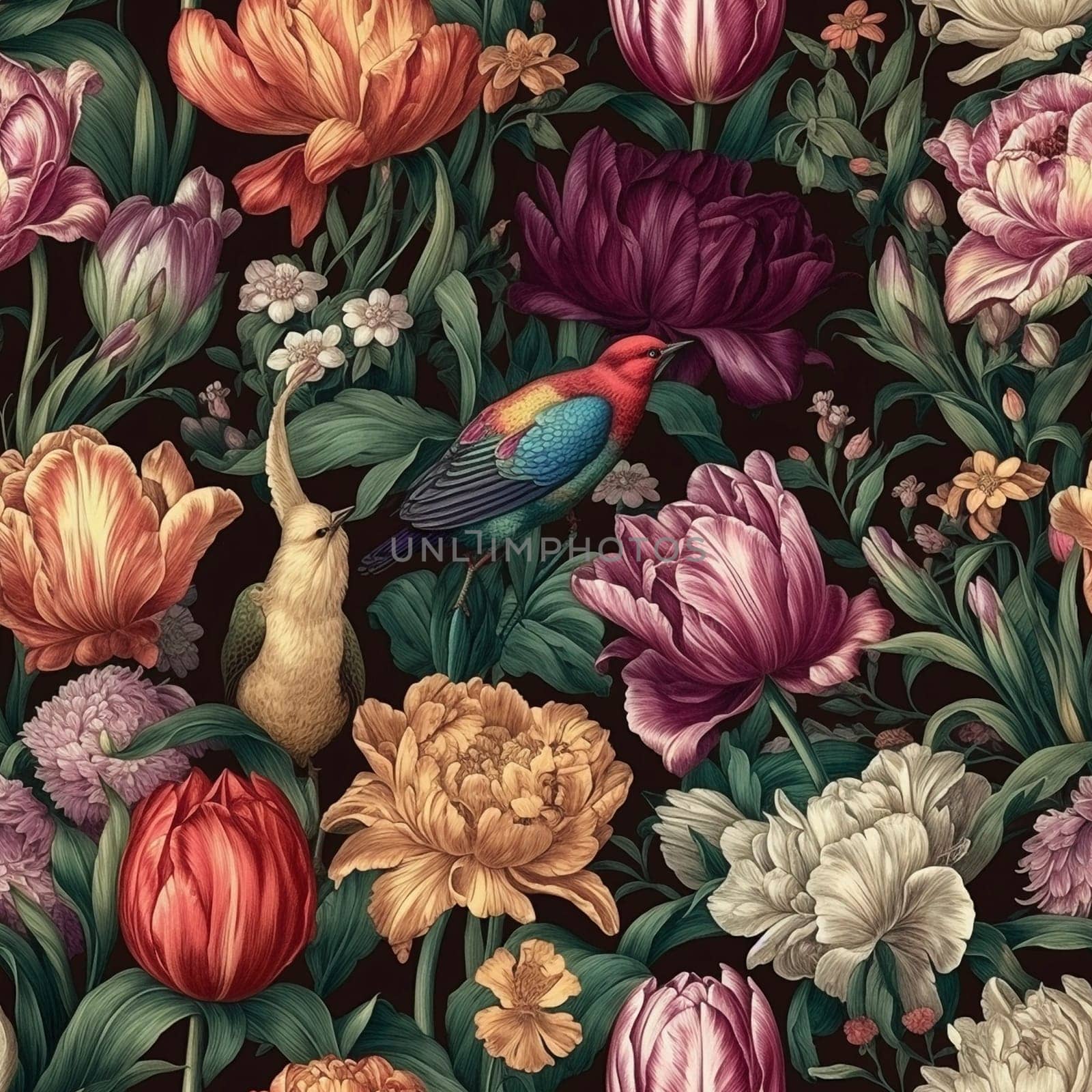 Beautiful flower seamless pattern tile, created with generative AI